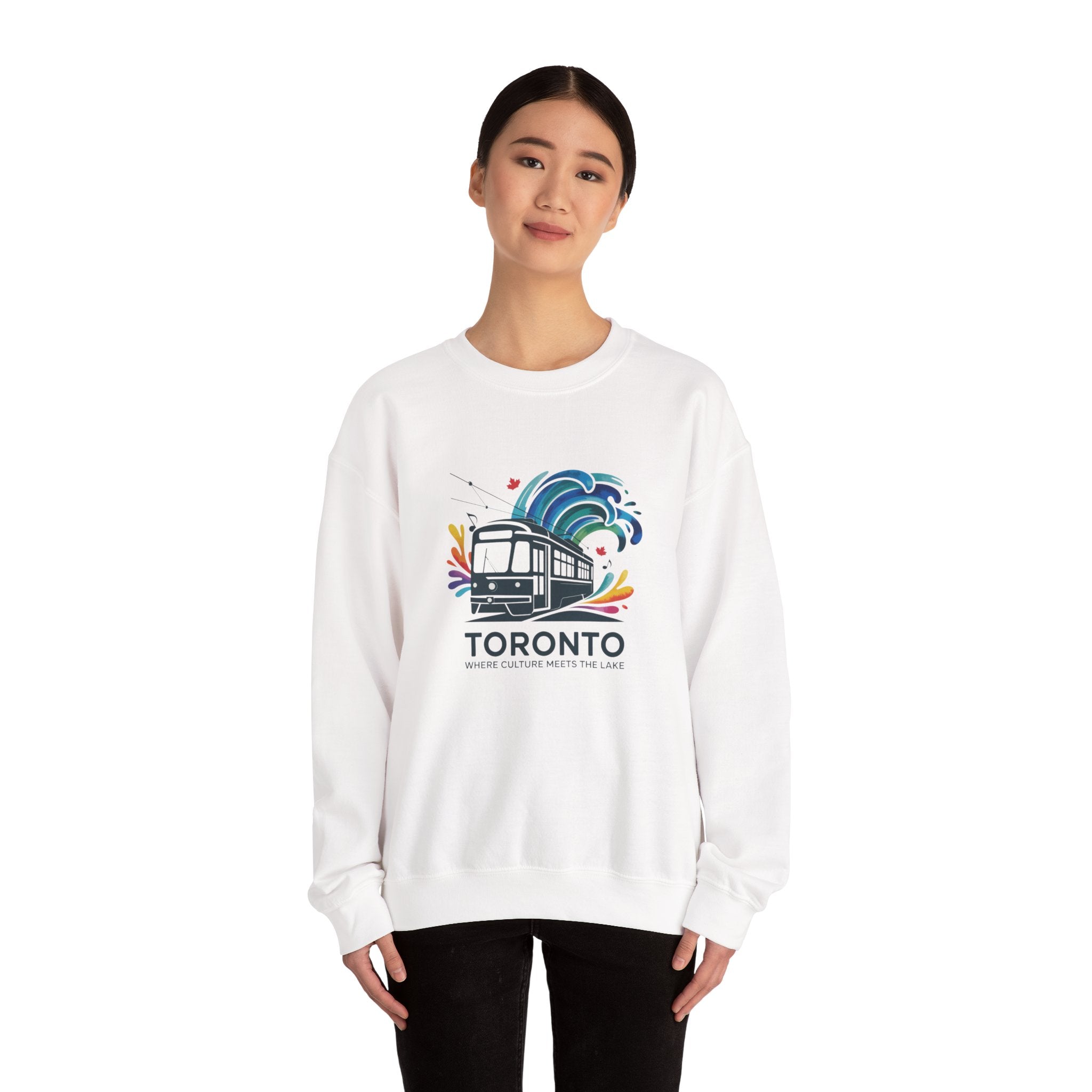 Toronto Streetcar Crewneck Sweatshirt — Colorful Wave City Transit Design