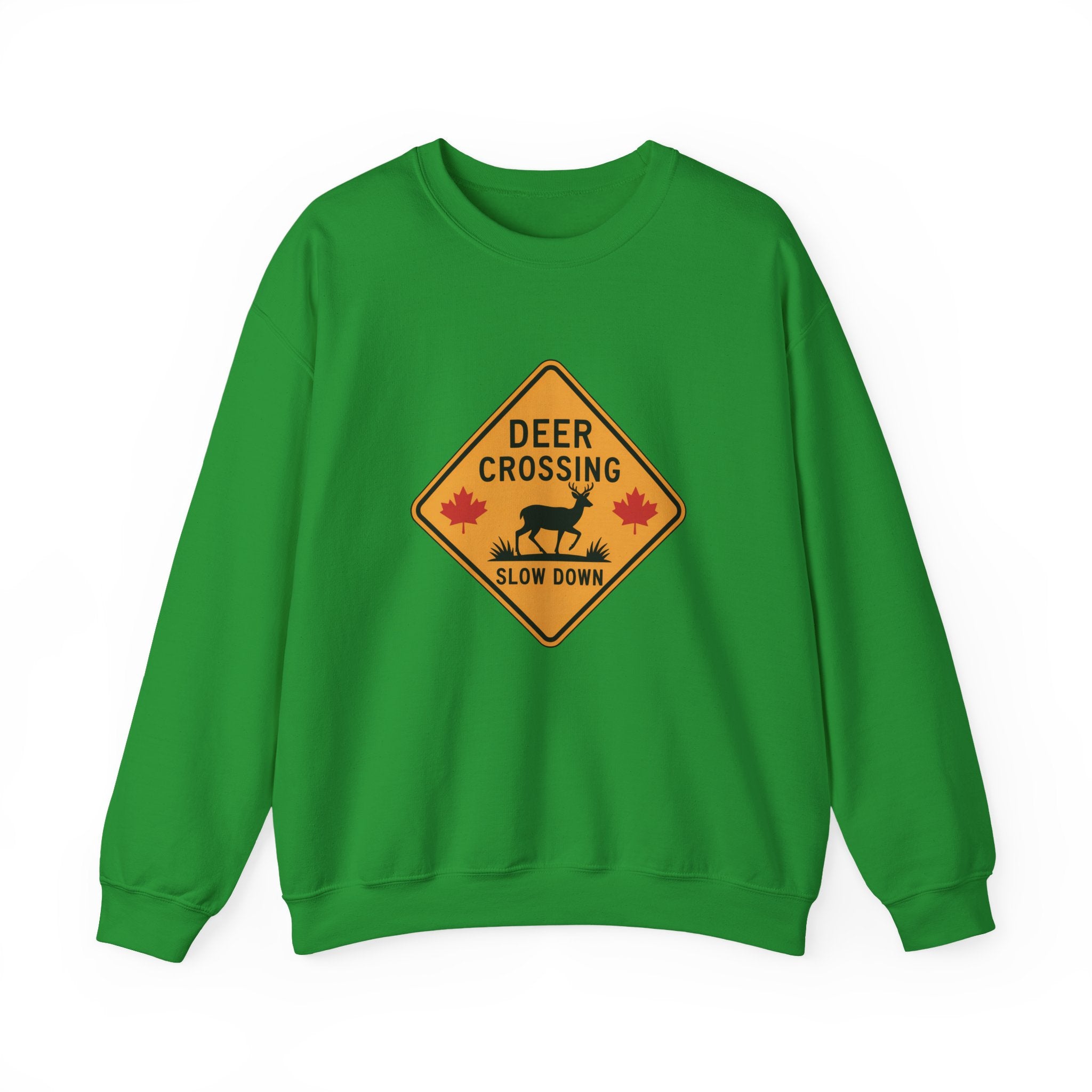 Deer Crossing Sweatshirt — 'Deer Crossing Slow Down' Road Sign Crewneck