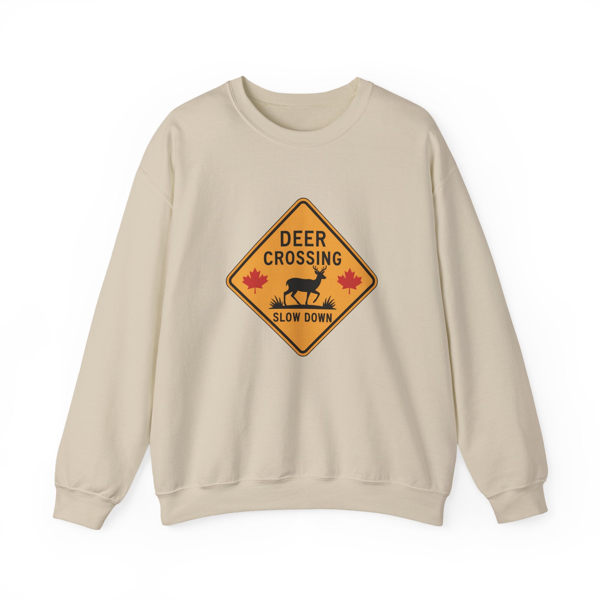 Deer Crossing Sweatshirt — 'Deer Crossing Slow Down' Road Sign Crewneck