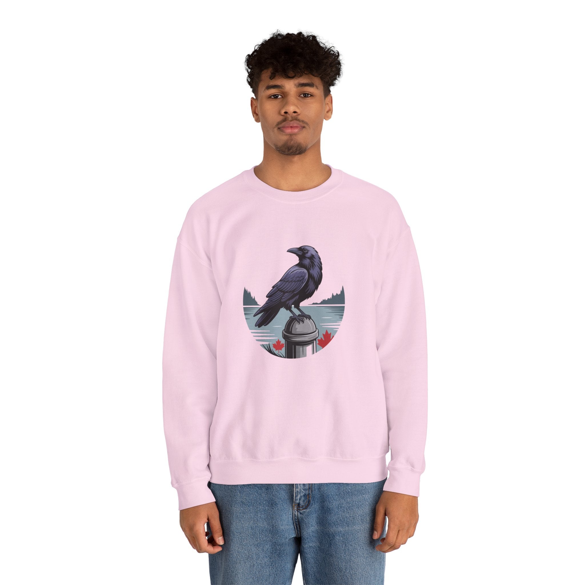 Raven by the Lake Crewneck Sweatshirt — Scenic Nature Graphic