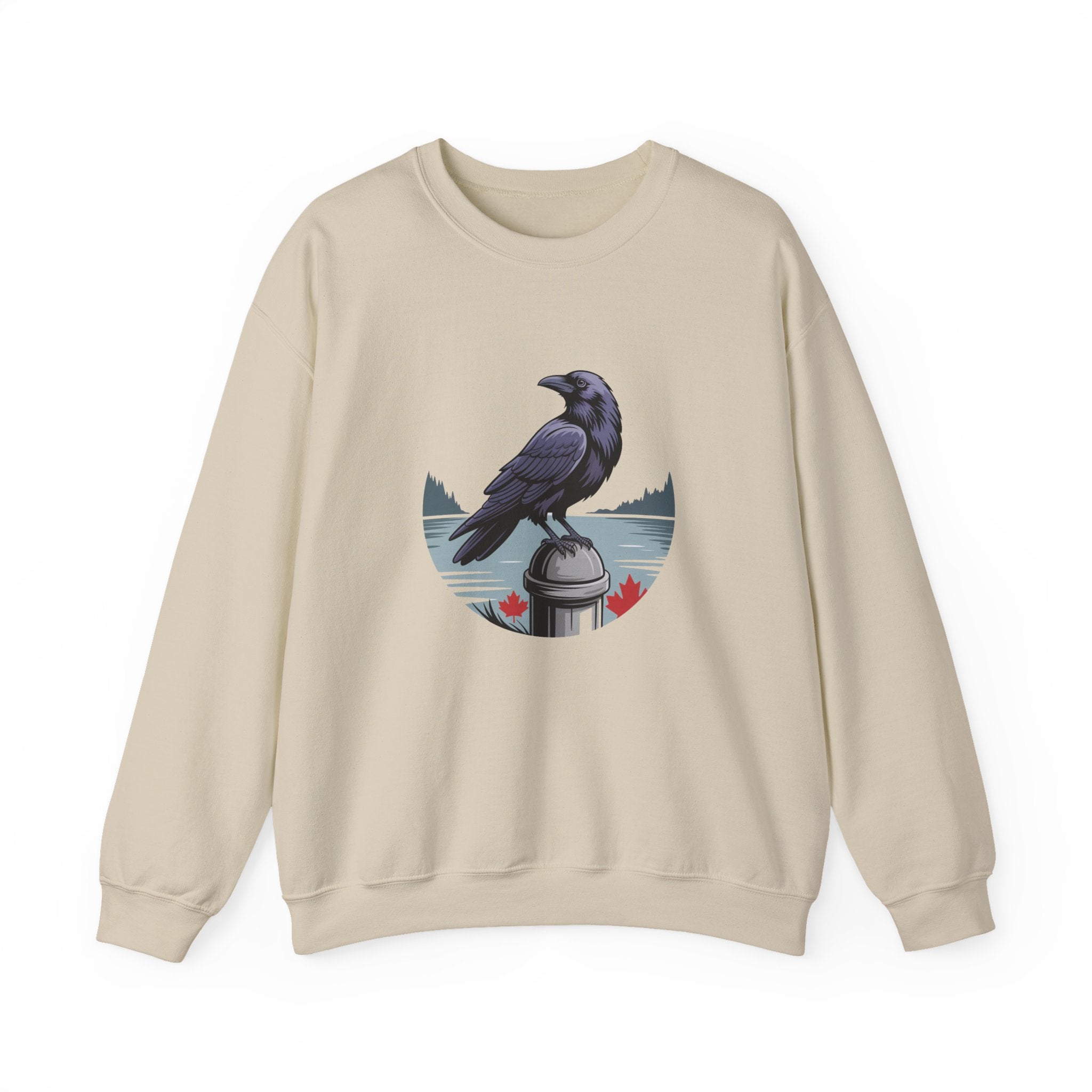 Raven by the Lake Crewneck Sweatshirt — Scenic Nature Graphic