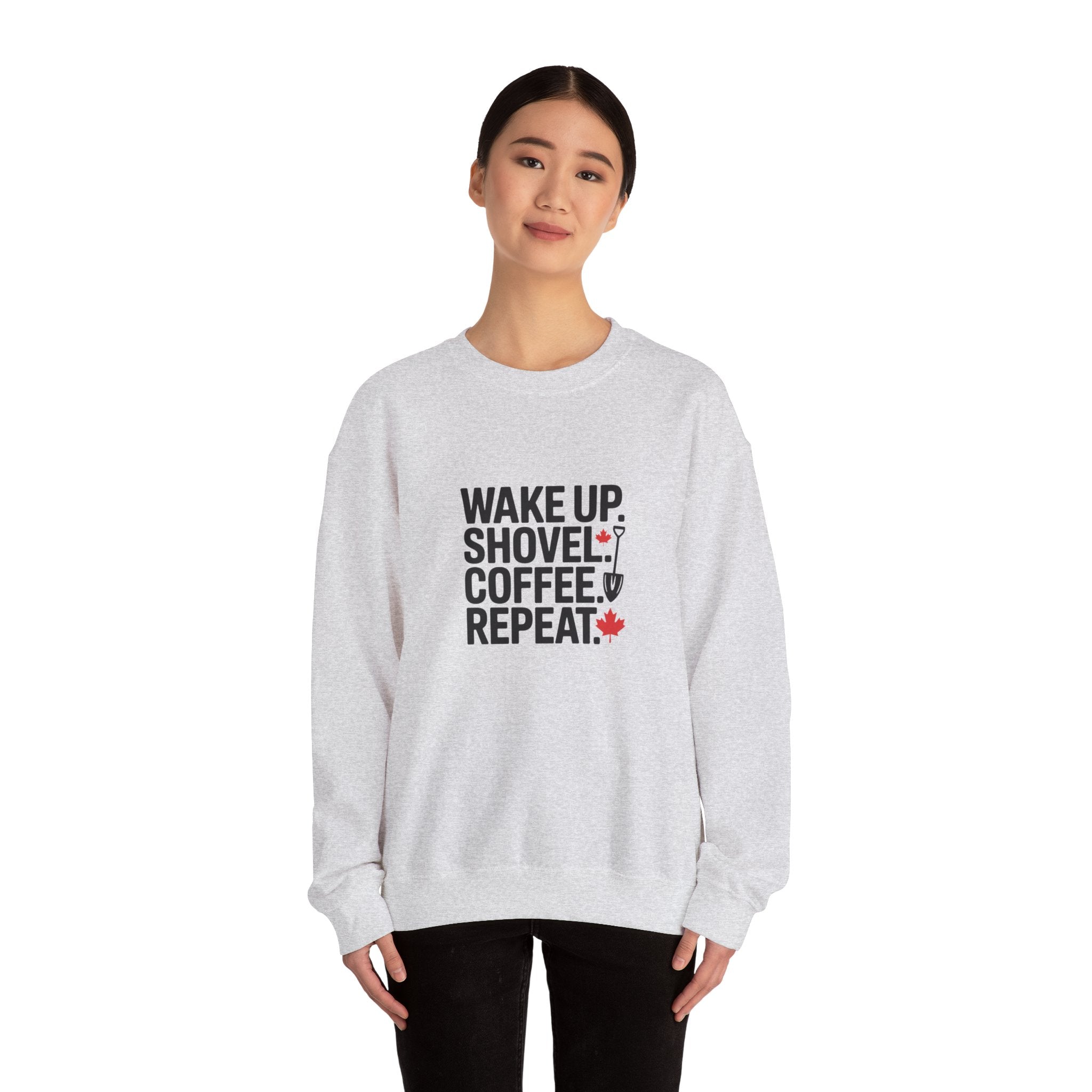 "Wake Up. Shovel. Coffee. Repeat." Winter Funny Crewneck Sweatshirt