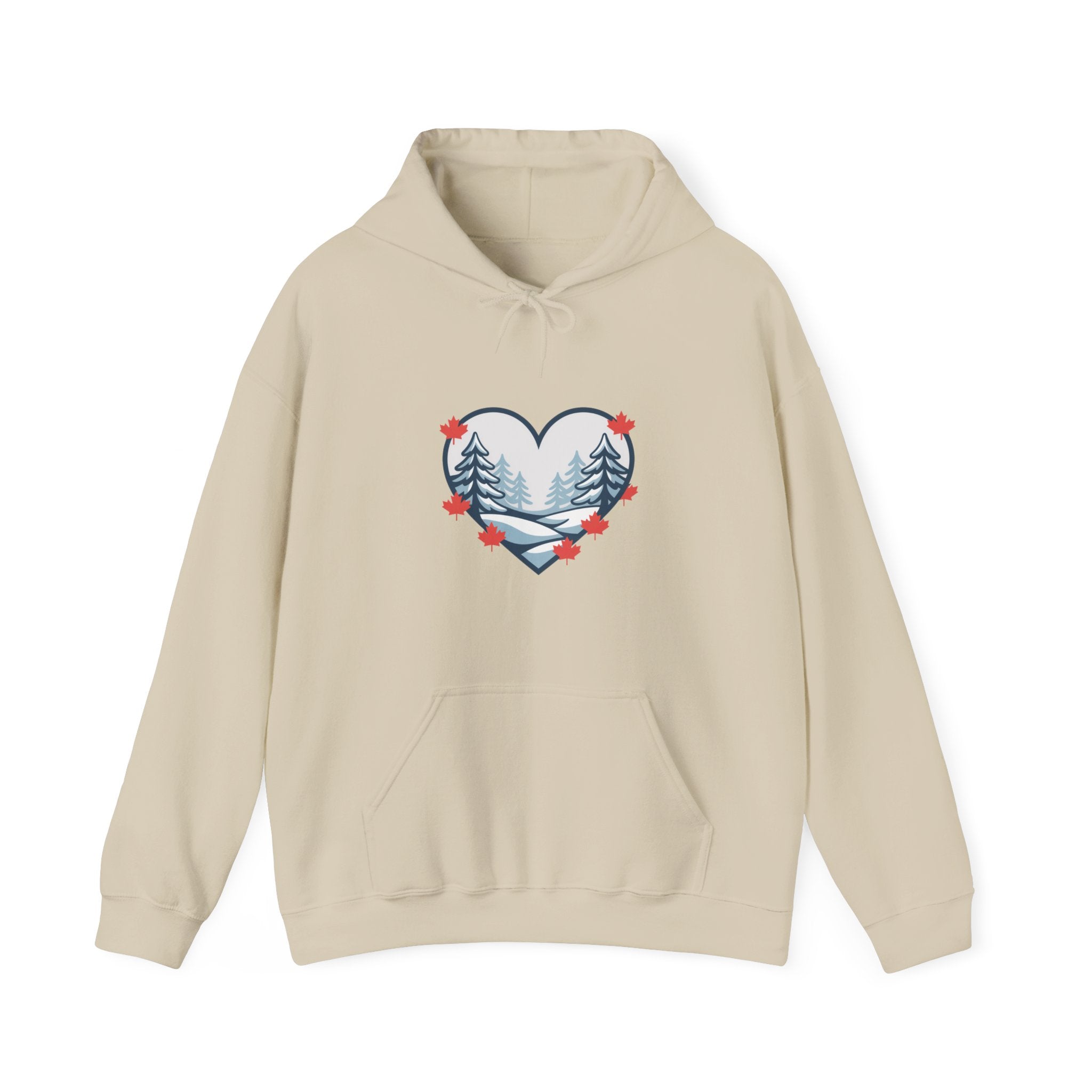 Heart-Shaped Mountain Hoodie — Cozy Forest Love Design