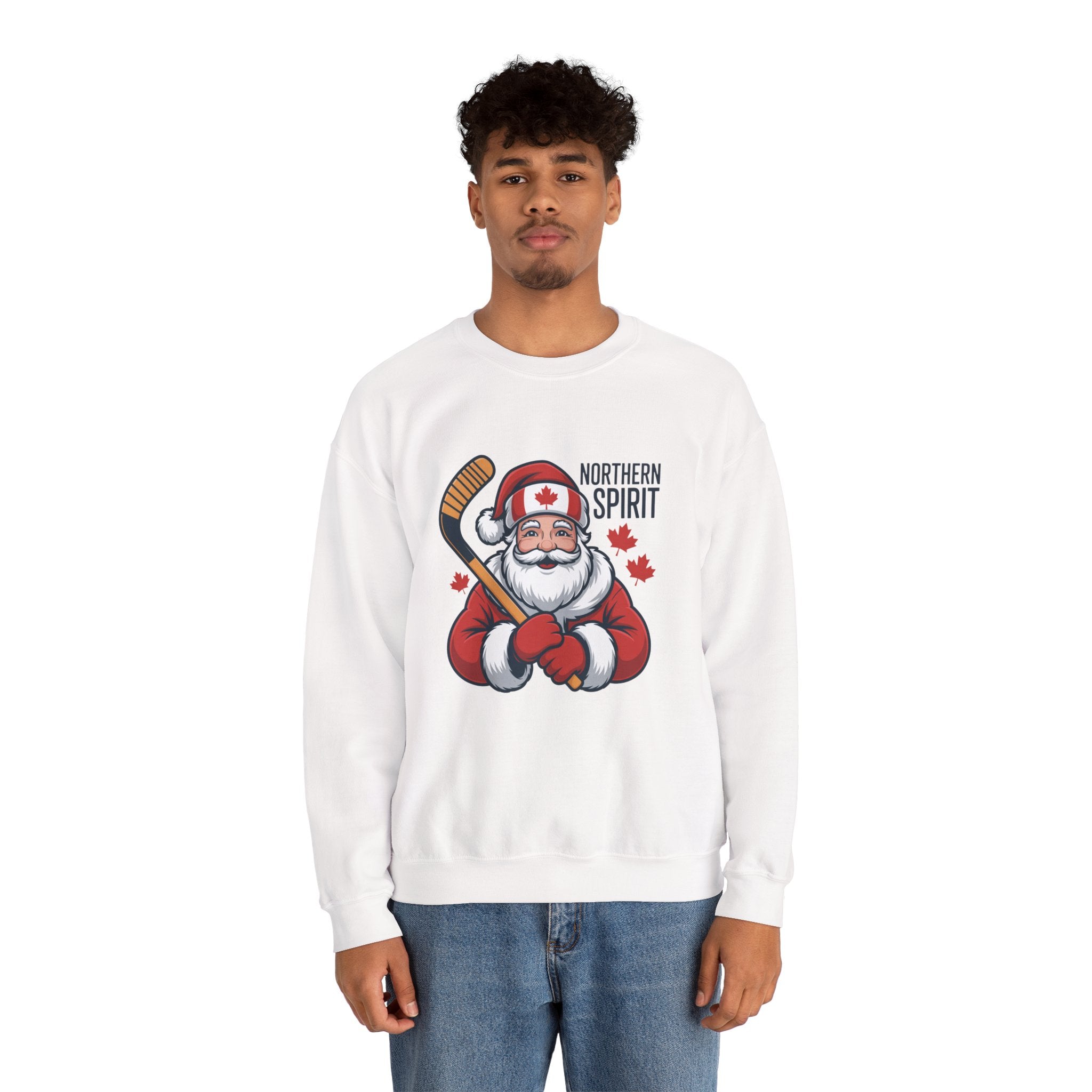 Northern Spirit Santa Hockey Sweatshirt – Canadian Maple Leaf Holiday Crewneck