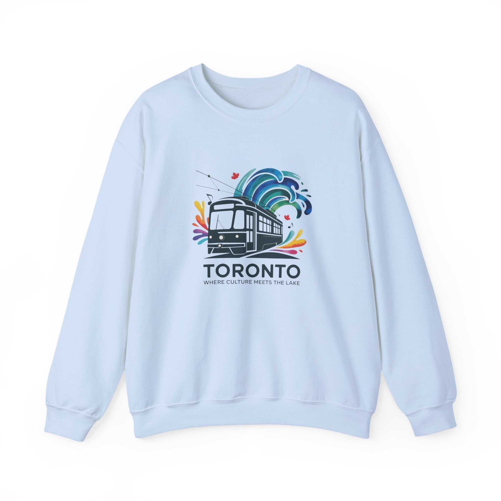Toronto Streetcar Crewneck Sweatshirt — Colorful Wave City Transit Design