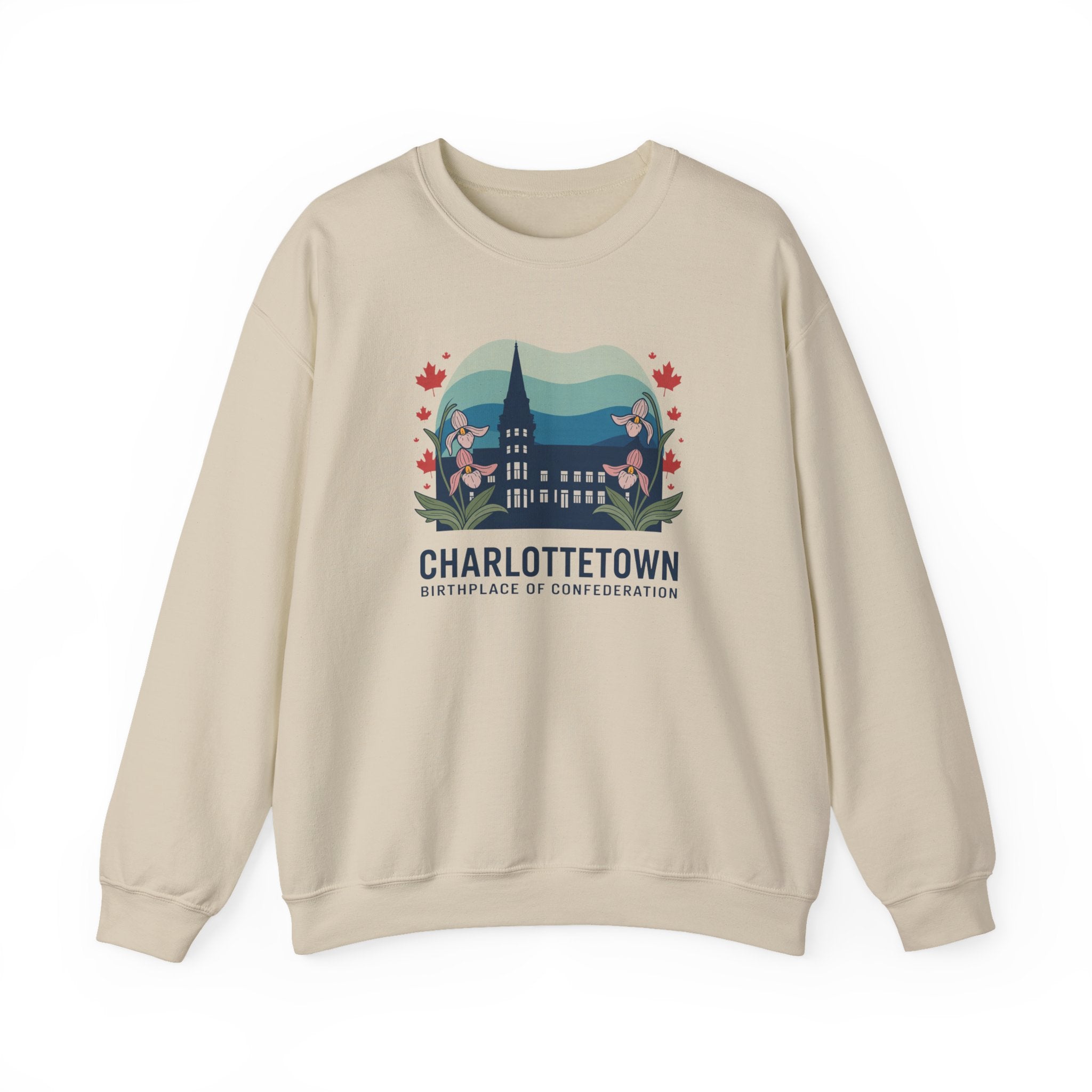 Charlottetown Retro Skyline Crewneck Sweatshirt — PEI Cottagecore Souvenir