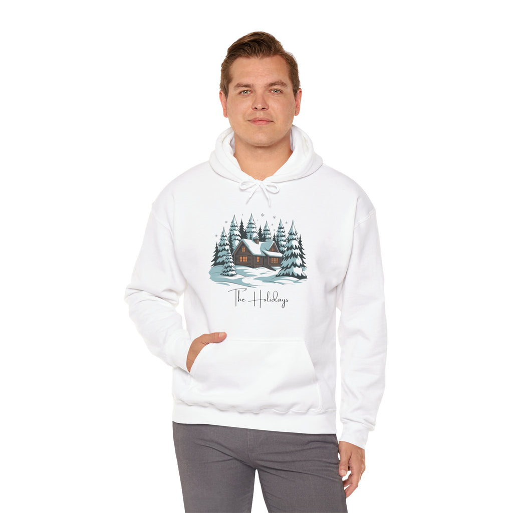 Cozy Cabin Holiday Hoodie — Winter Pine Forest Sweatshirt