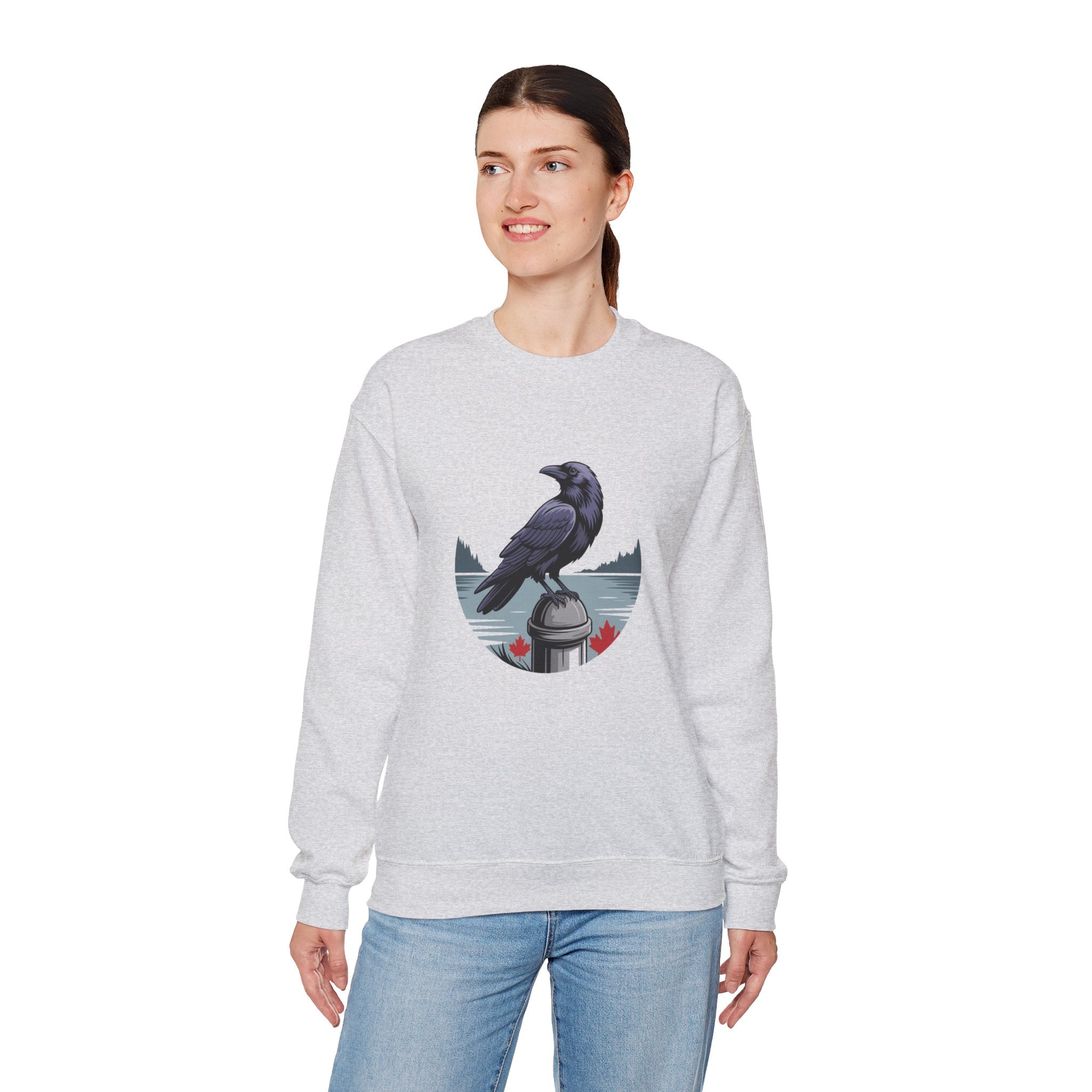 Raven by the Lake Crewneck Sweatshirt — Scenic Nature Graphic