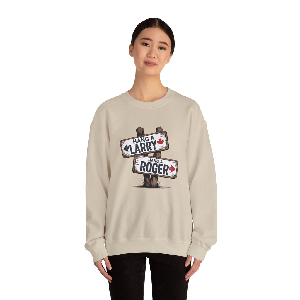 "Hang a Larry, Hang a Roger" Road Sign Graphic Sweatshirt