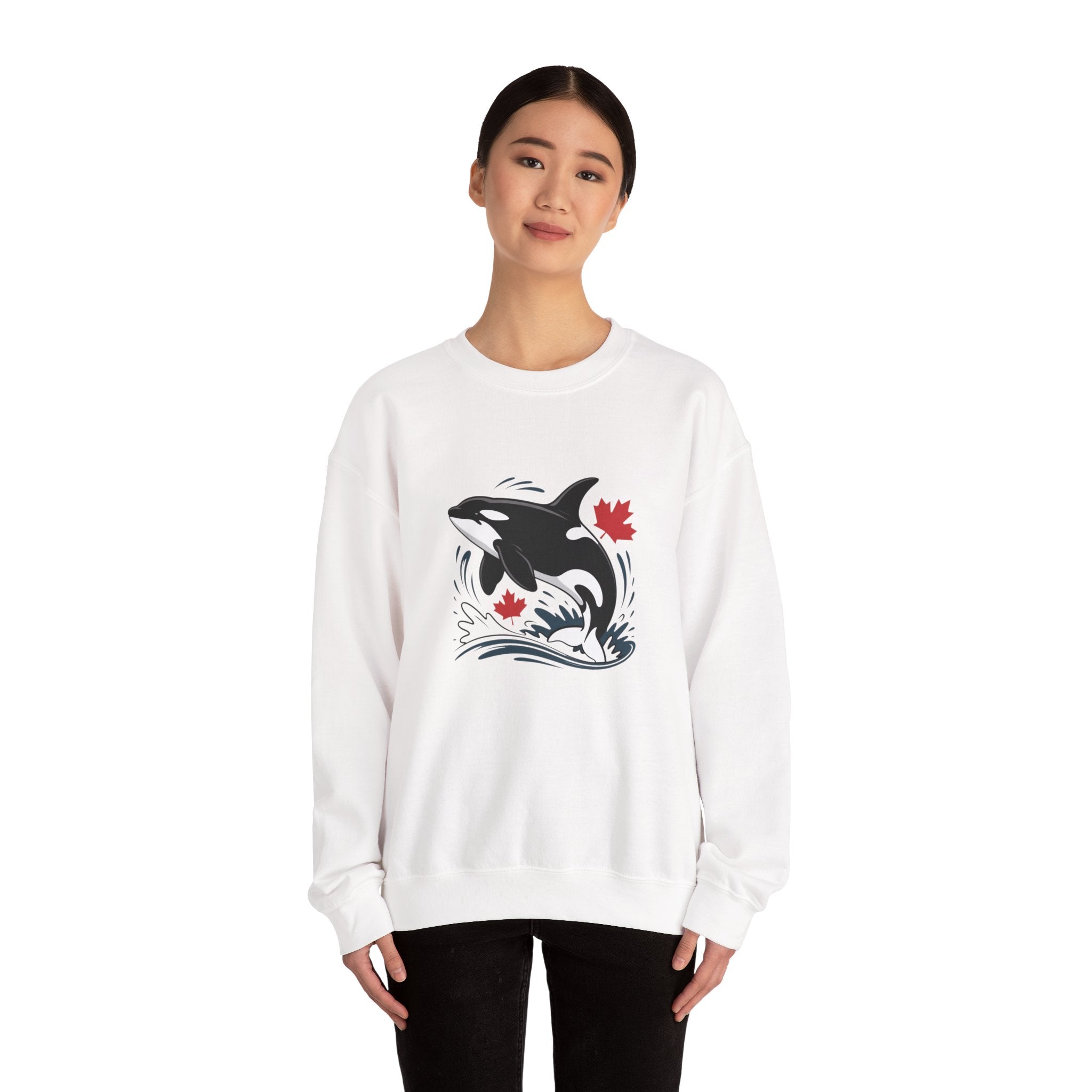 Orca Splash Crewneck Sweatshirt — Canadian Maple Leaf Whale Graphic