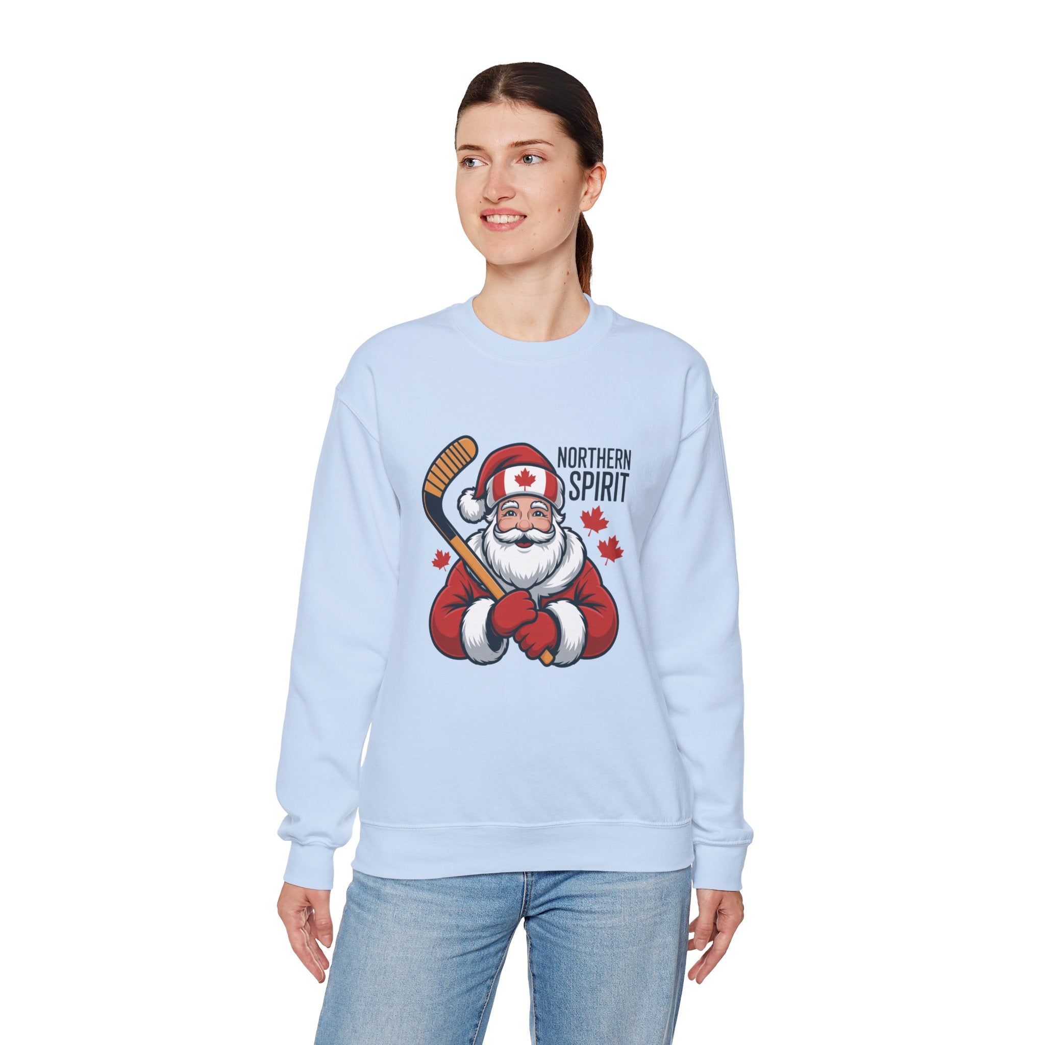 Northern Spirit Santa Hockey Sweatshirt – Canadian Maple Leaf Holiday Crewneck