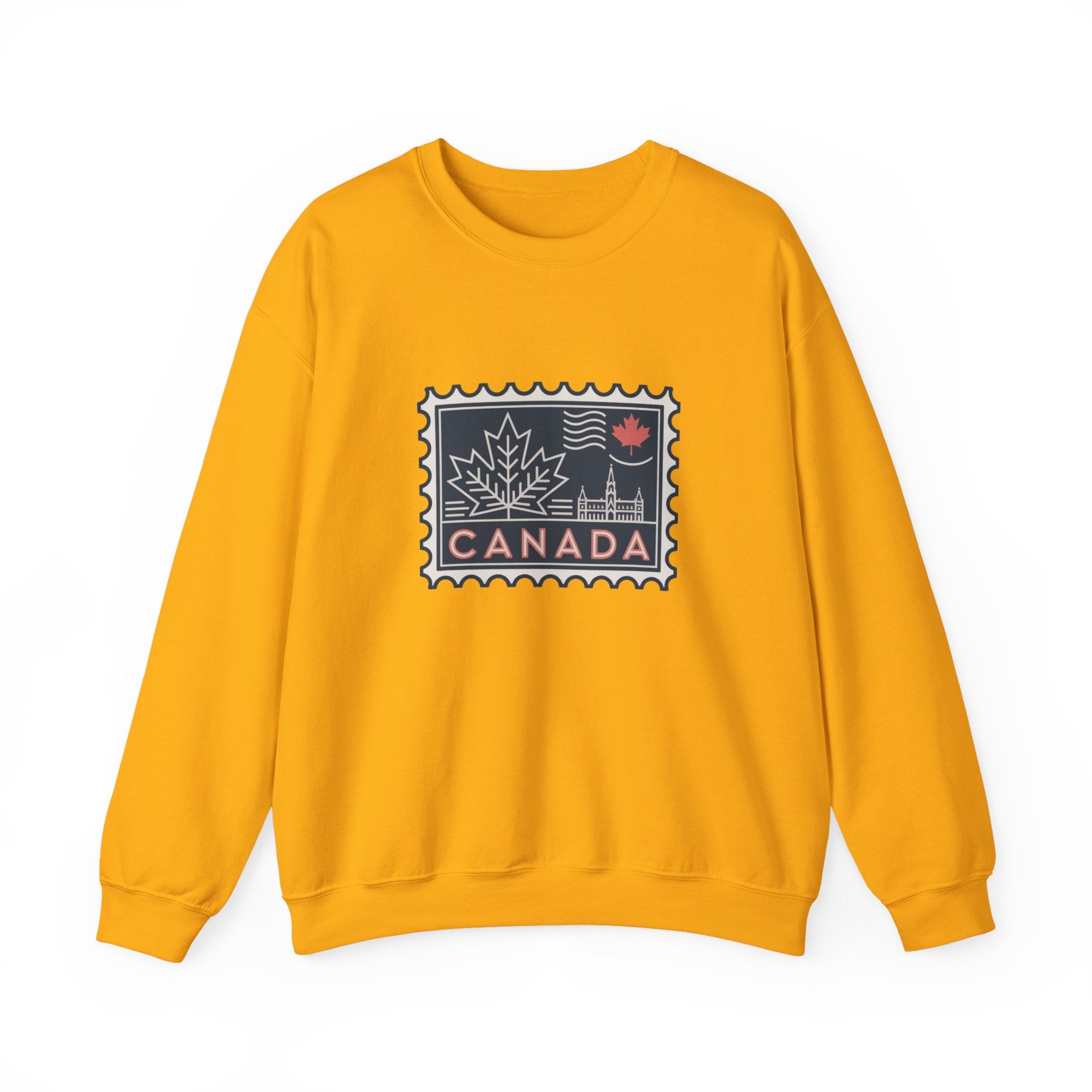 Canada Stamp Crewneck Sweatshirt — Retro Maple Leaf Canada Pullover