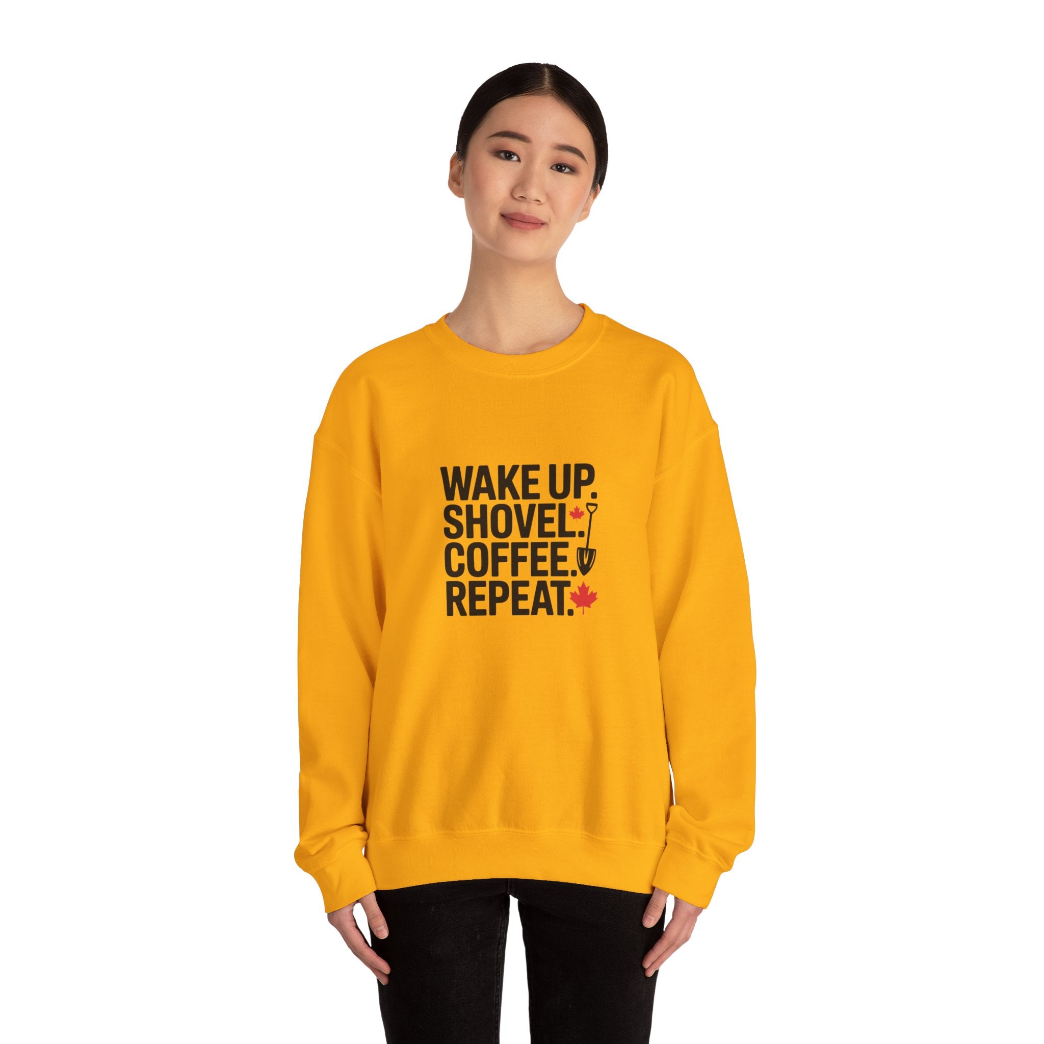 "Wake Up. Shovel. Coffee. Repeat." Winter Funny Crewneck Sweatshirt