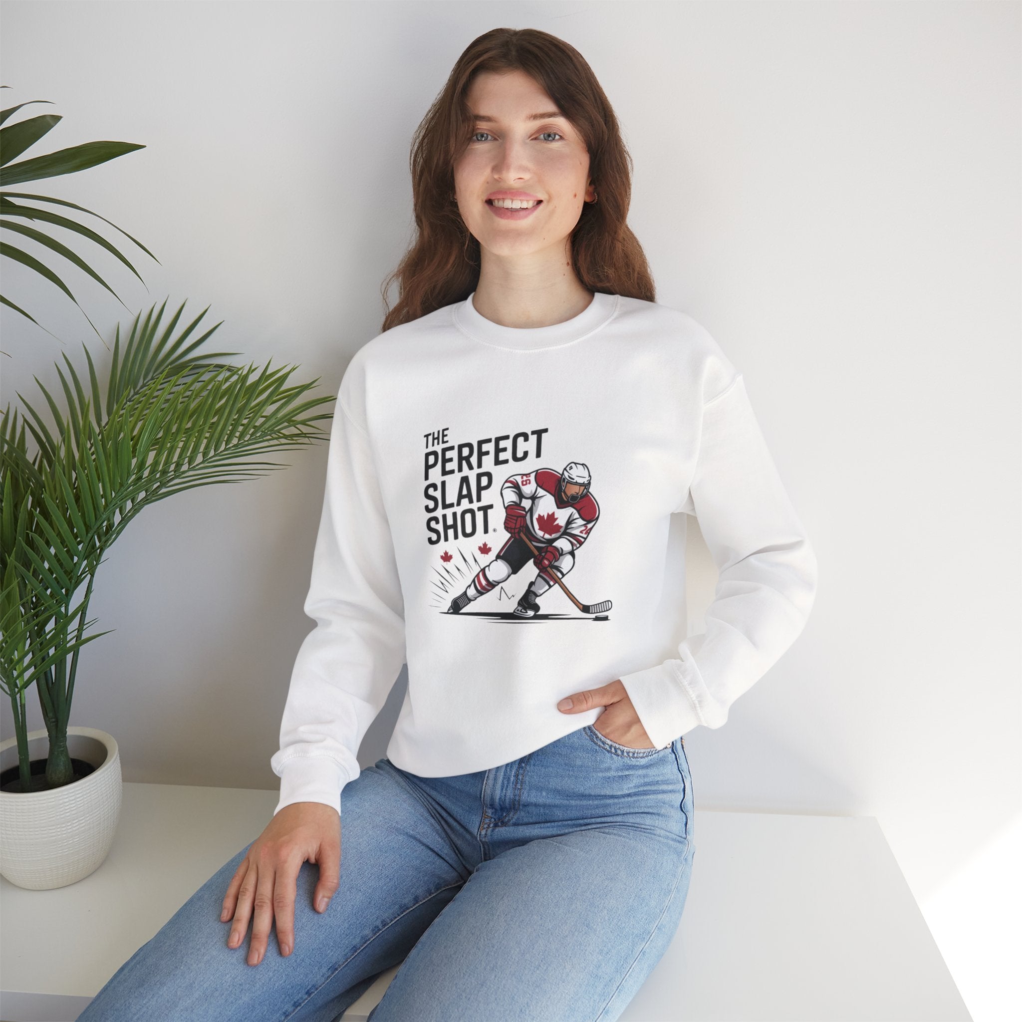 Hockey Slap Shot Sweatshirt — "The Perfect Slap Shot" Crewneck for Players & Fans