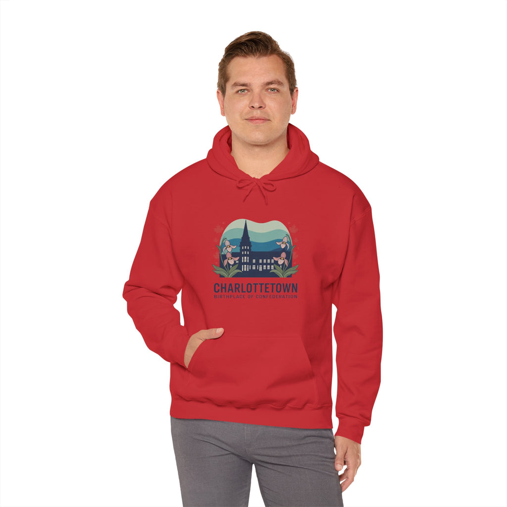 Charlottetown Scenic Hoodie — Vintage Island Skyline & Parliament Building Design