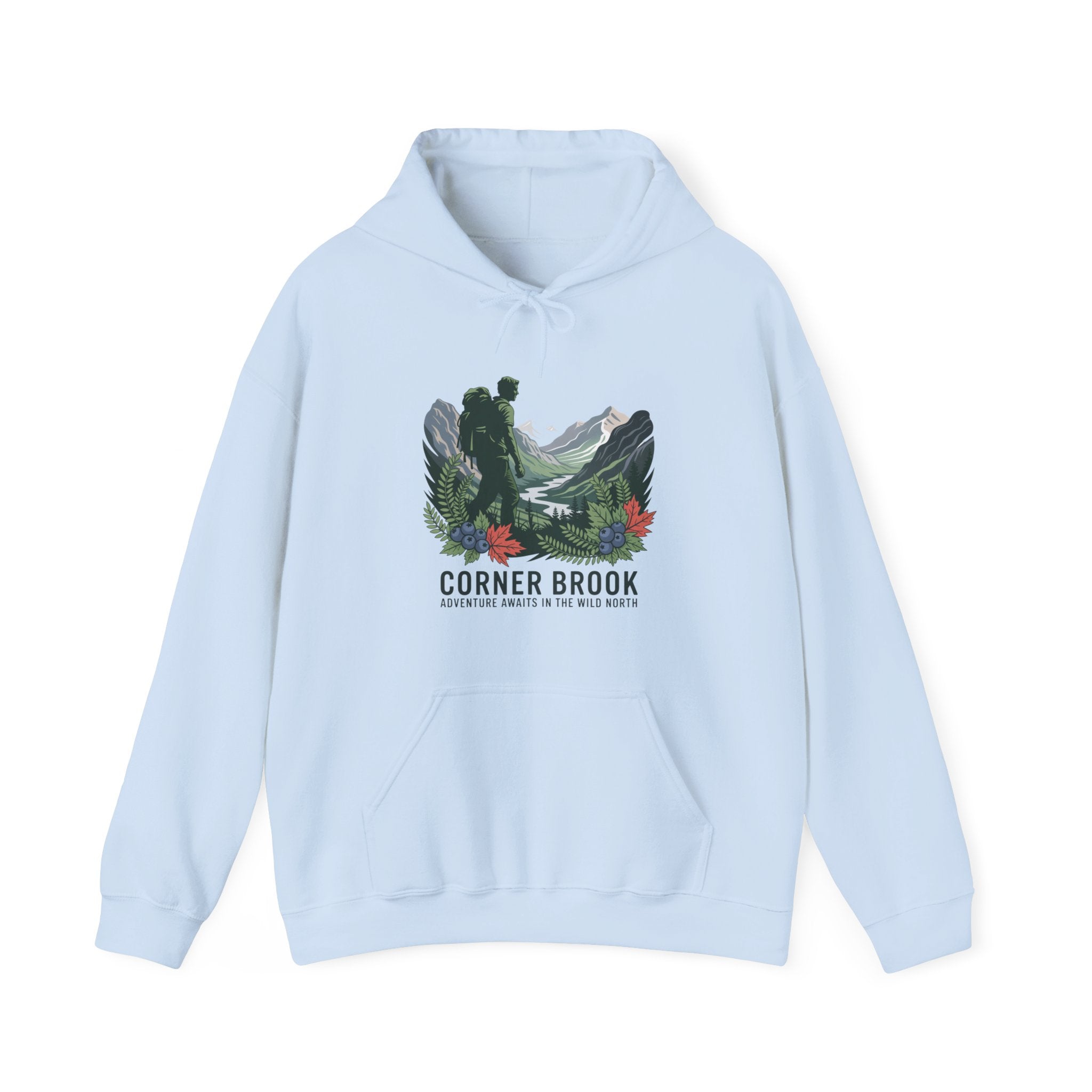 Corner Brook Mountain Landscape Hoodie — Scenic Nature Graphic Sweatshirt