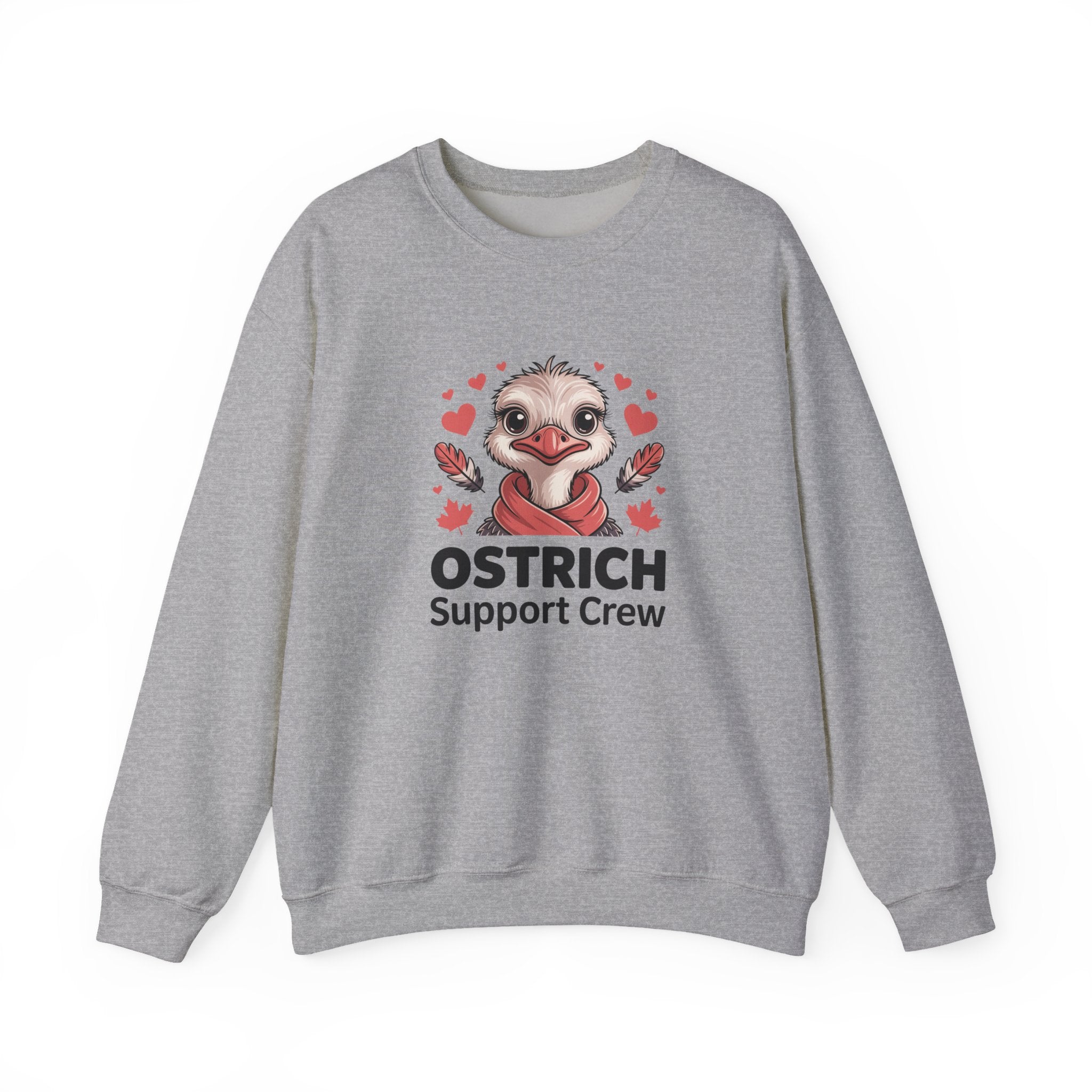 Ostrich Support Crew Sweatshirt — Cute Valentine’s Day Animal Graphic Crewneck