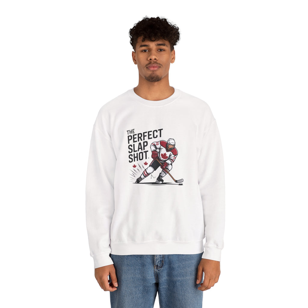 Hockey Slap Shot Sweatshirt — "The Perfect Slap Shot" Crewneck for Players & Fans