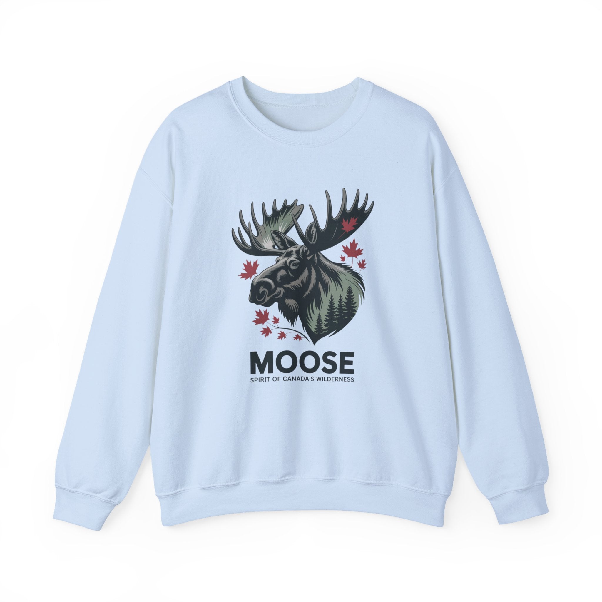 Moose Graphic Crewneck Sweatshirt — Canadian Moose Design with Maple Leaves