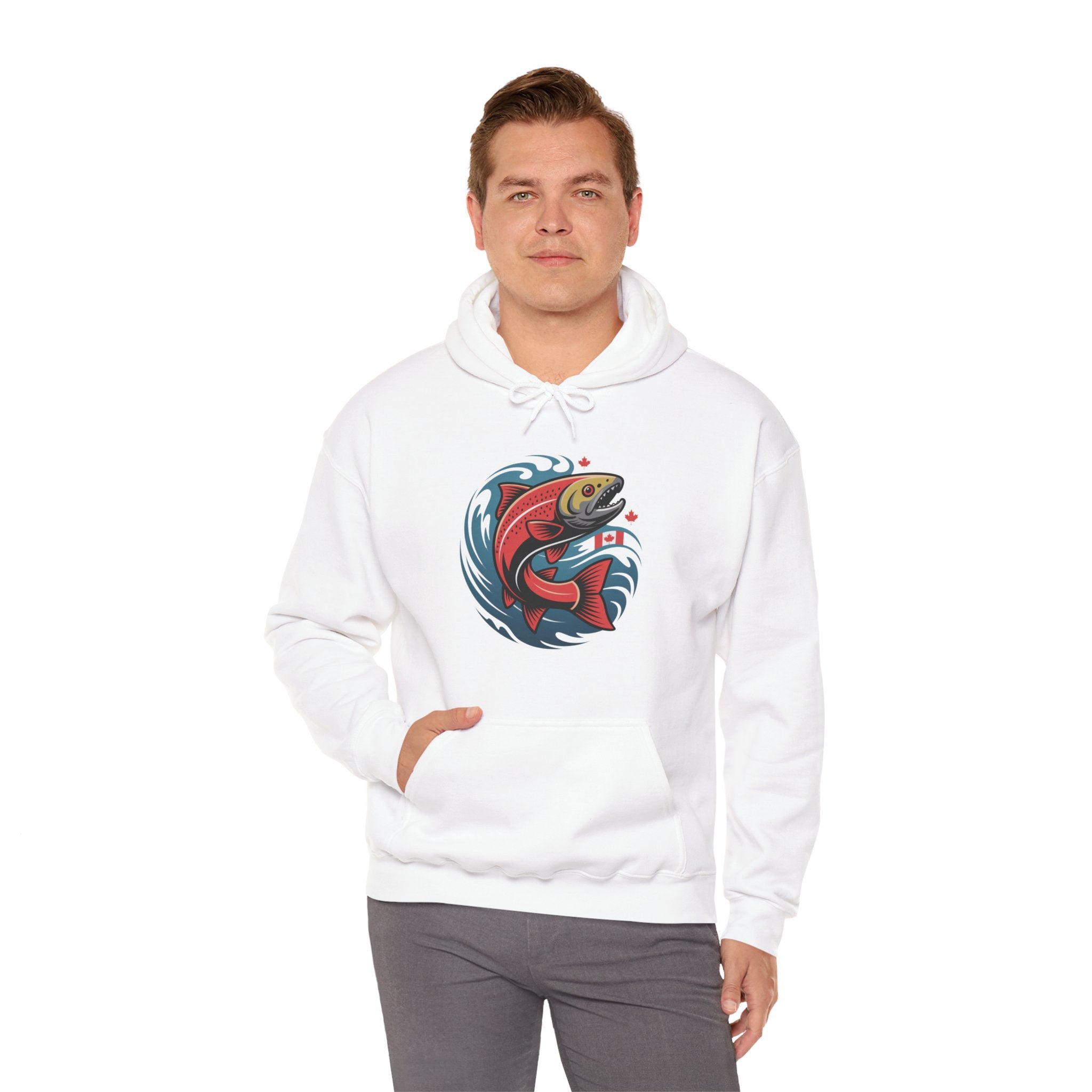 Salmon Wave Hoodie — Retro Fishing Graphic Pullover