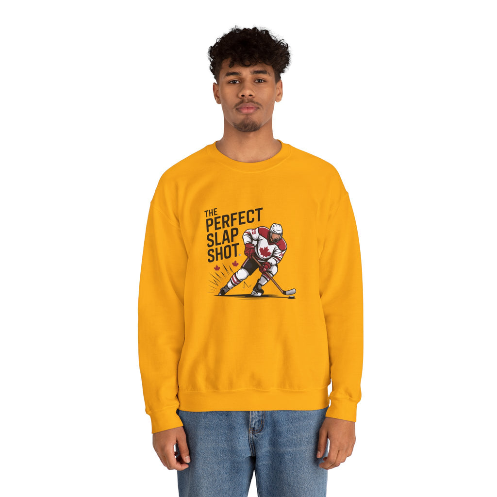 Hockey Slap Shot Sweatshirt — "The Perfect Slap Shot" Crewneck for Players & Fans