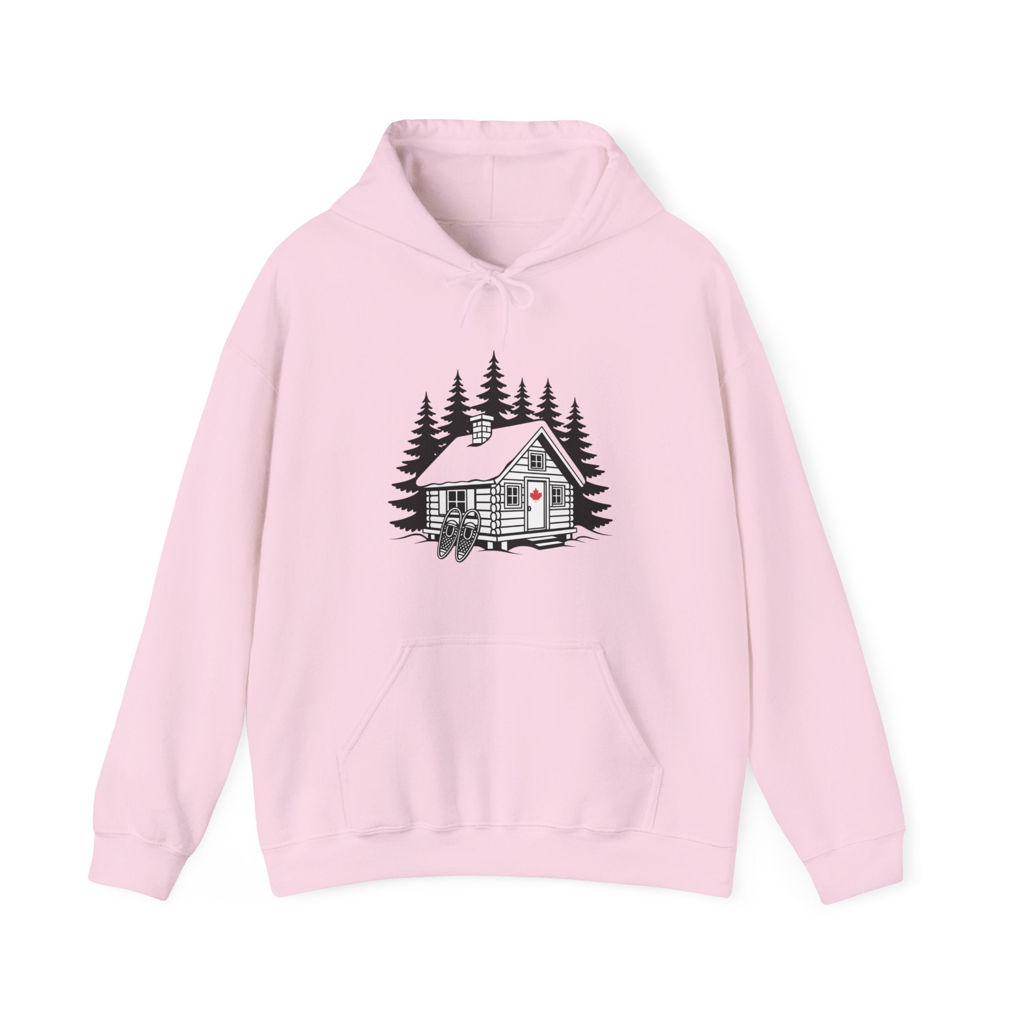 Cabin in the Pines Hoodie – Cozy Woodland Cabin Sweatshirt with Red Door