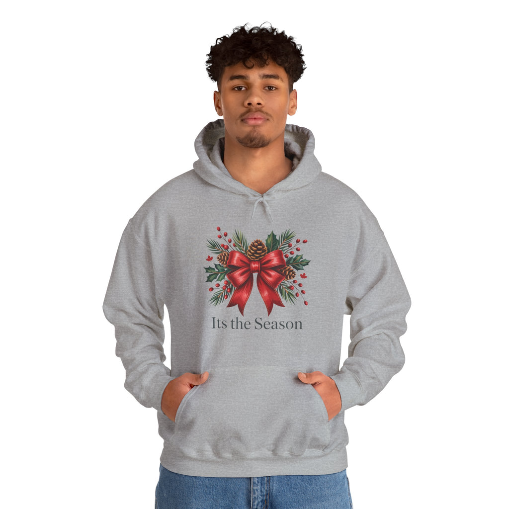 Christmas Wreath Hoodie – Festive Red Bow "Its the Season" Holiday Sweatshirt