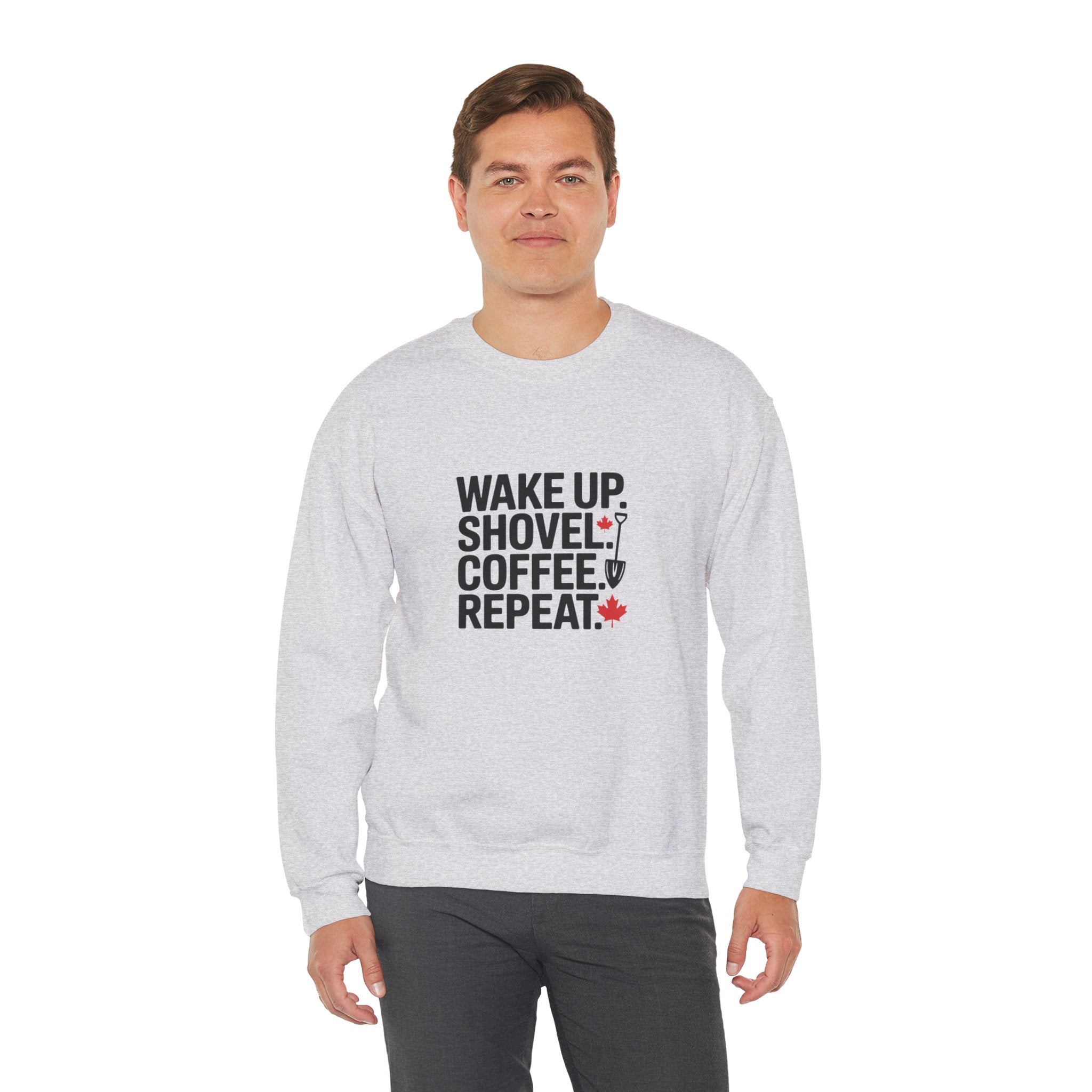 "Wake Up. Shovel. Coffee. Repeat." Winter Funny Crewneck Sweatshirt