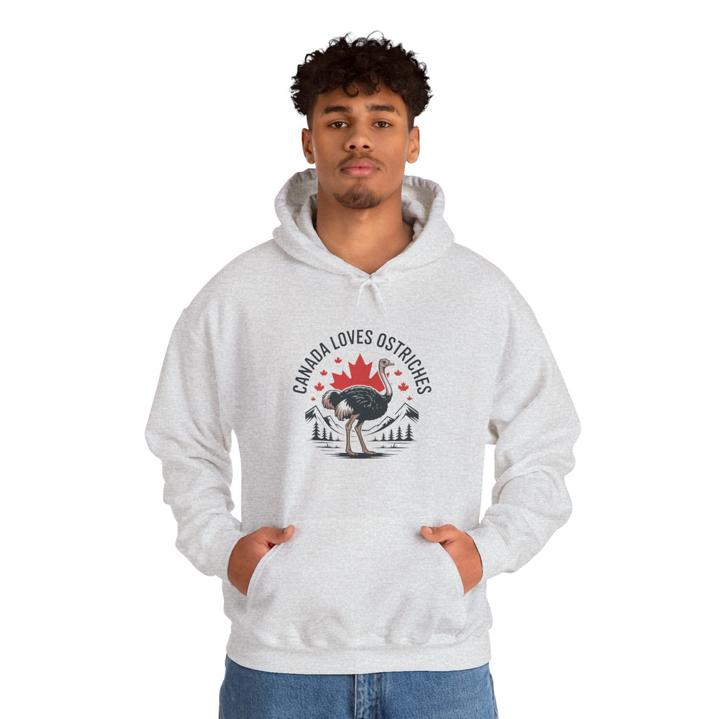 Canada Loves Ostriches Hoodie – Cute Canadian Maple Leaf Ostrich Graphic Sweatshirt
