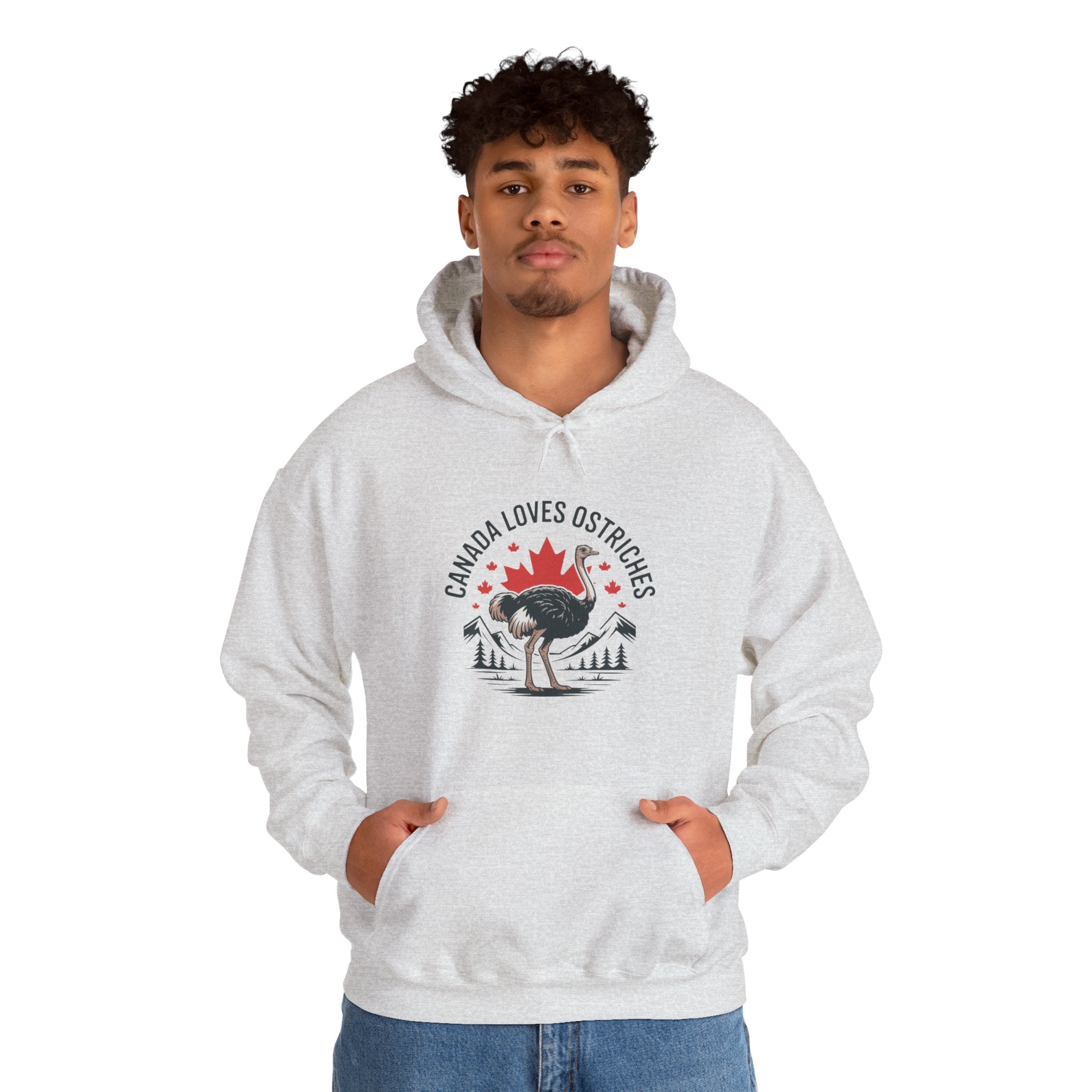 Canada Loves Ostriches Hoodie – Cute Canadian Maple Leaf Ostrich Graphic Sweatshirt