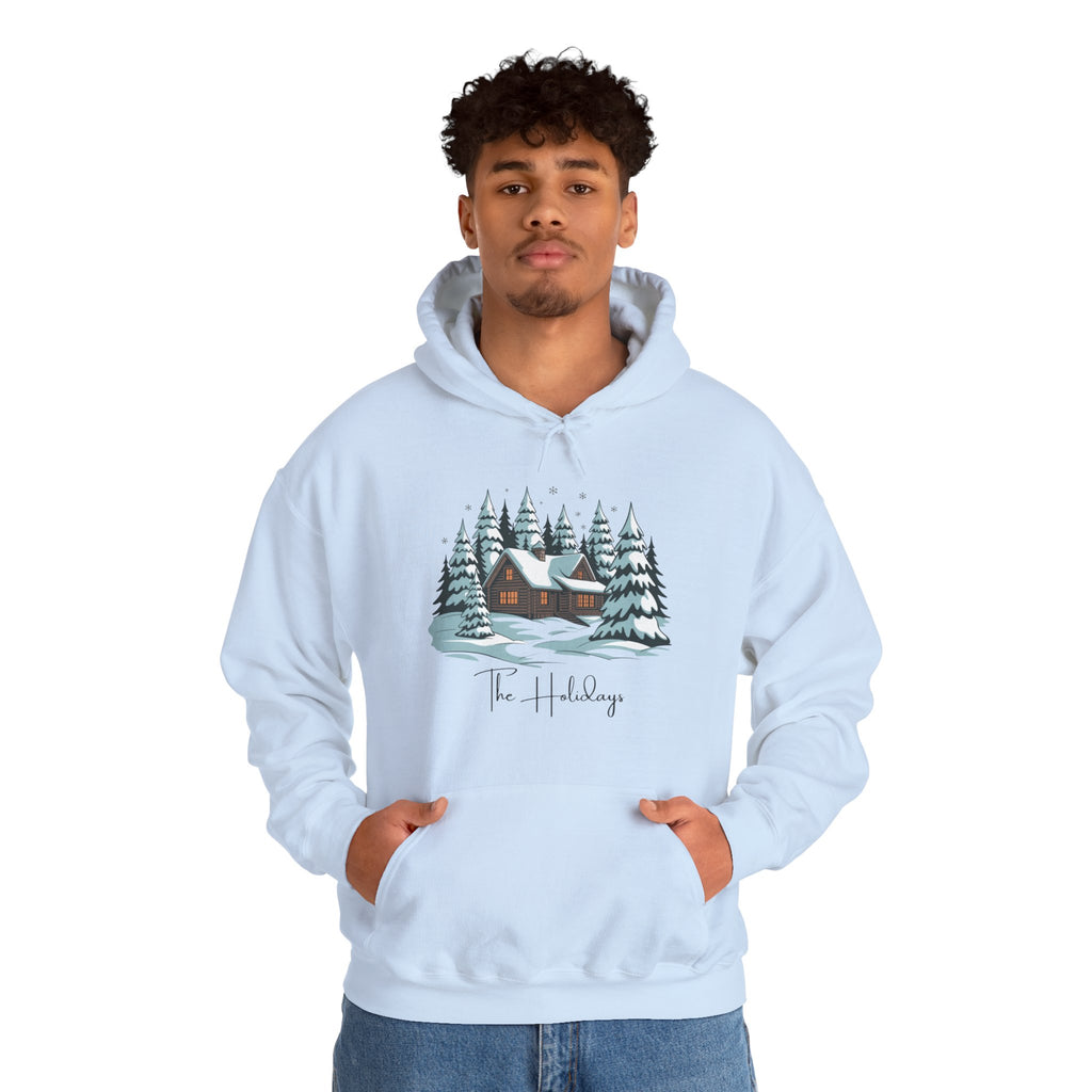 Cozy Cabin Holiday Hoodie — Winter Pine Forest Sweatshirt