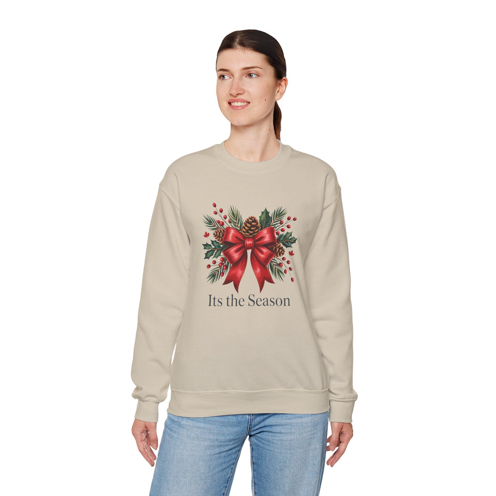 Holiday Bow Sweatshirt — "It's the Season" Christmas Crewneck