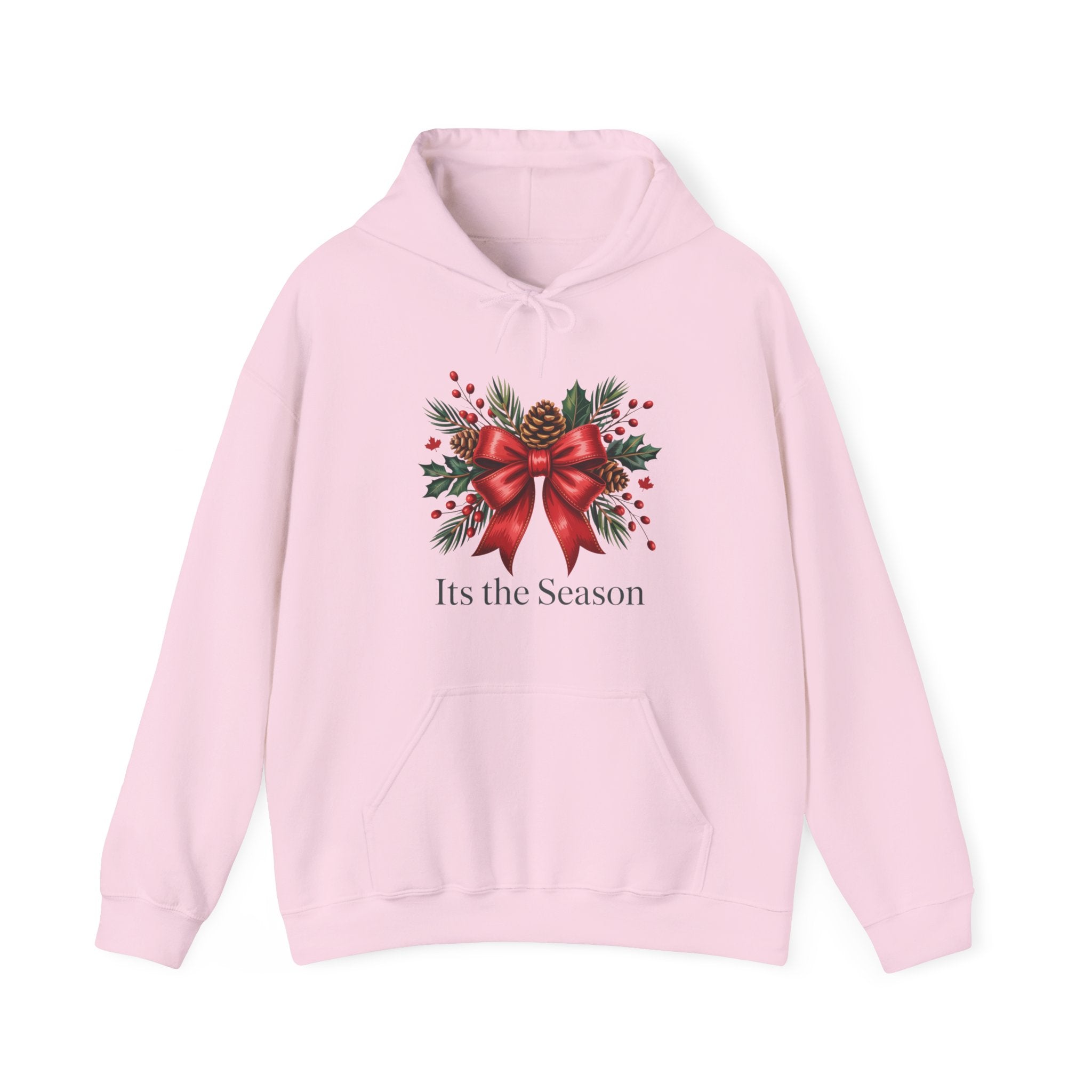 Christmas Wreath Hoodie – Festive Red Bow "Its the Season" Holiday Sweatshirt