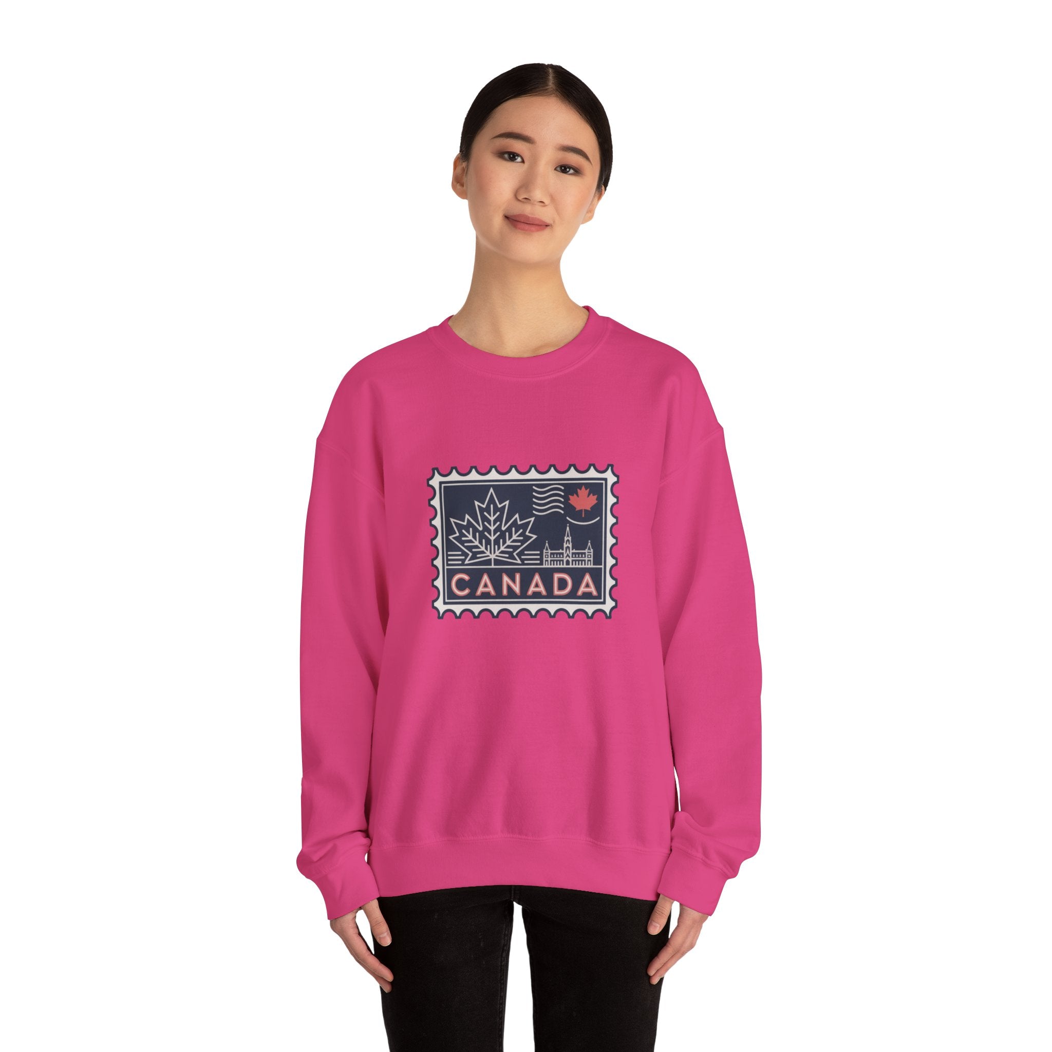 Canada Stamp Crewneck Sweatshirt — Retro Maple Leaf Canada Pullover
