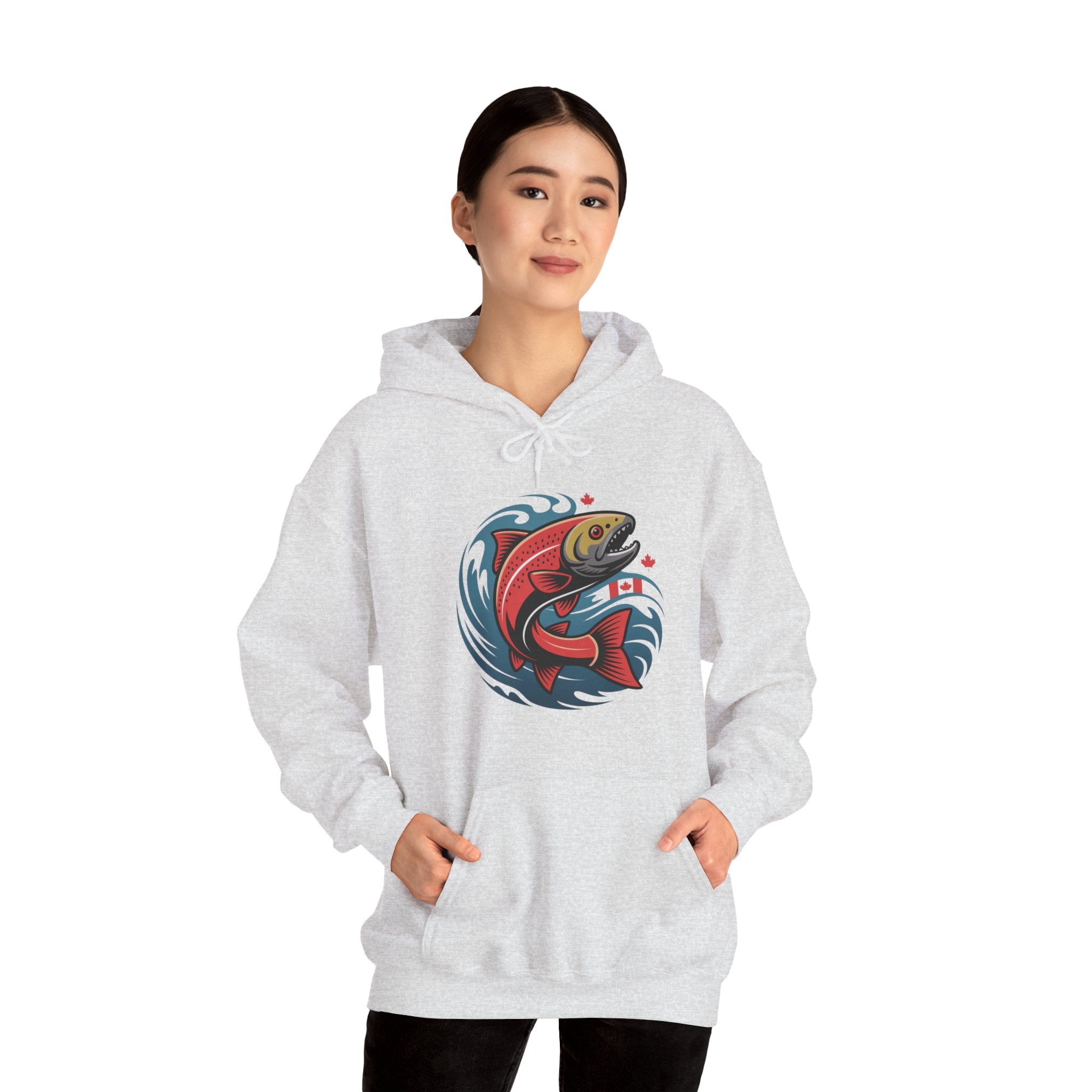 Salmon Wave Hoodie — Retro Fishing Graphic Pullover