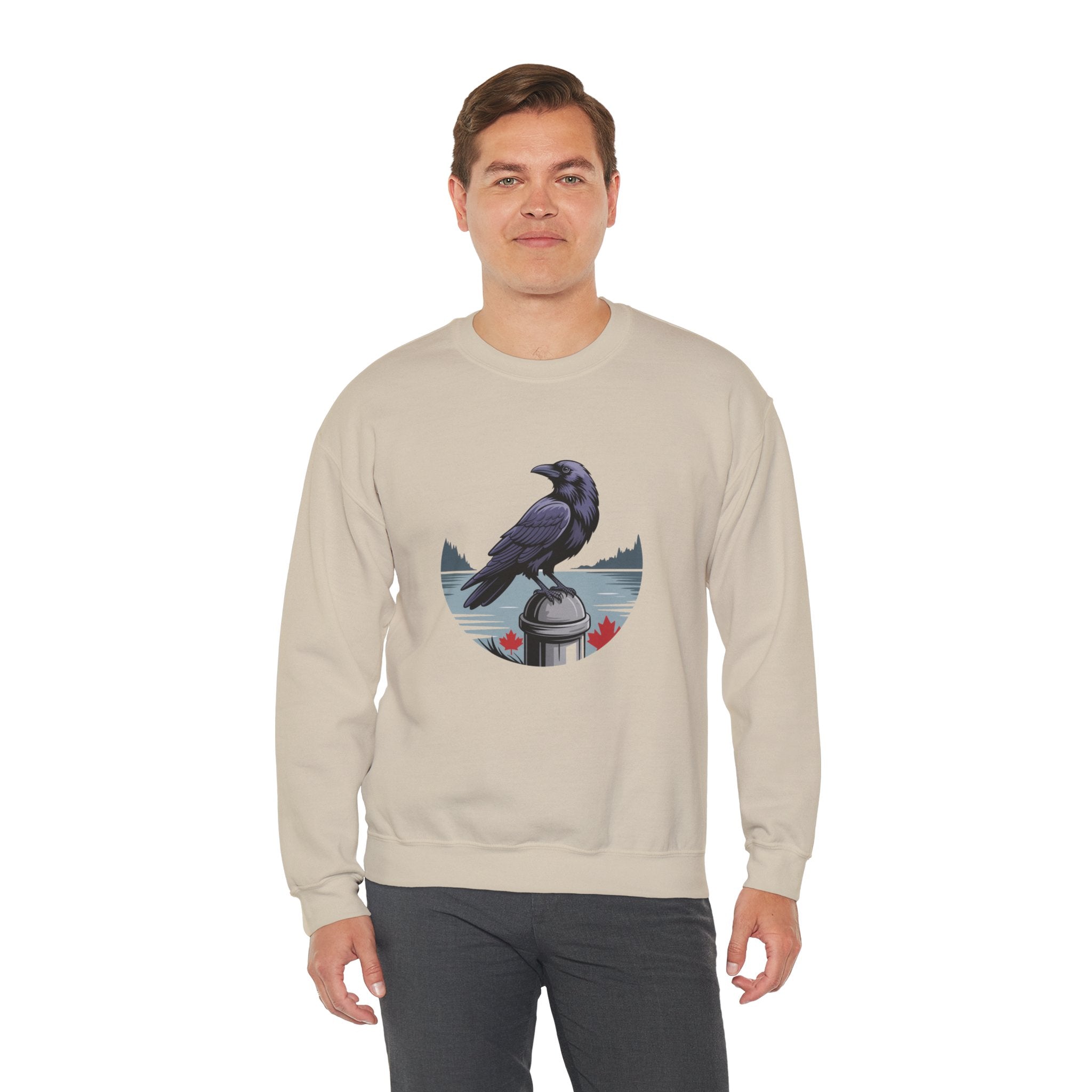 Raven by the Lake Crewneck Sweatshirt — Scenic Nature Graphic