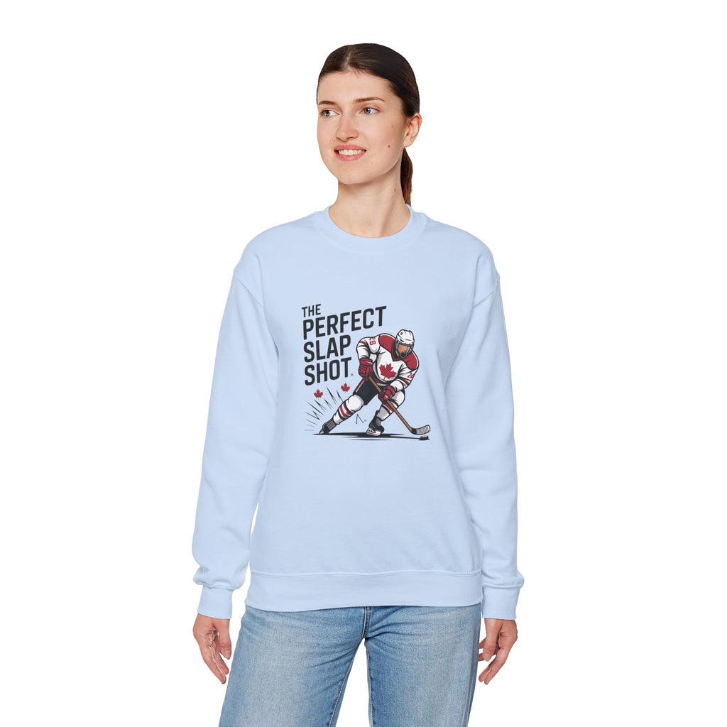 Hockey Slap Shot Sweatshirt — "The Perfect Slap Shot" Crewneck for Players & Fans