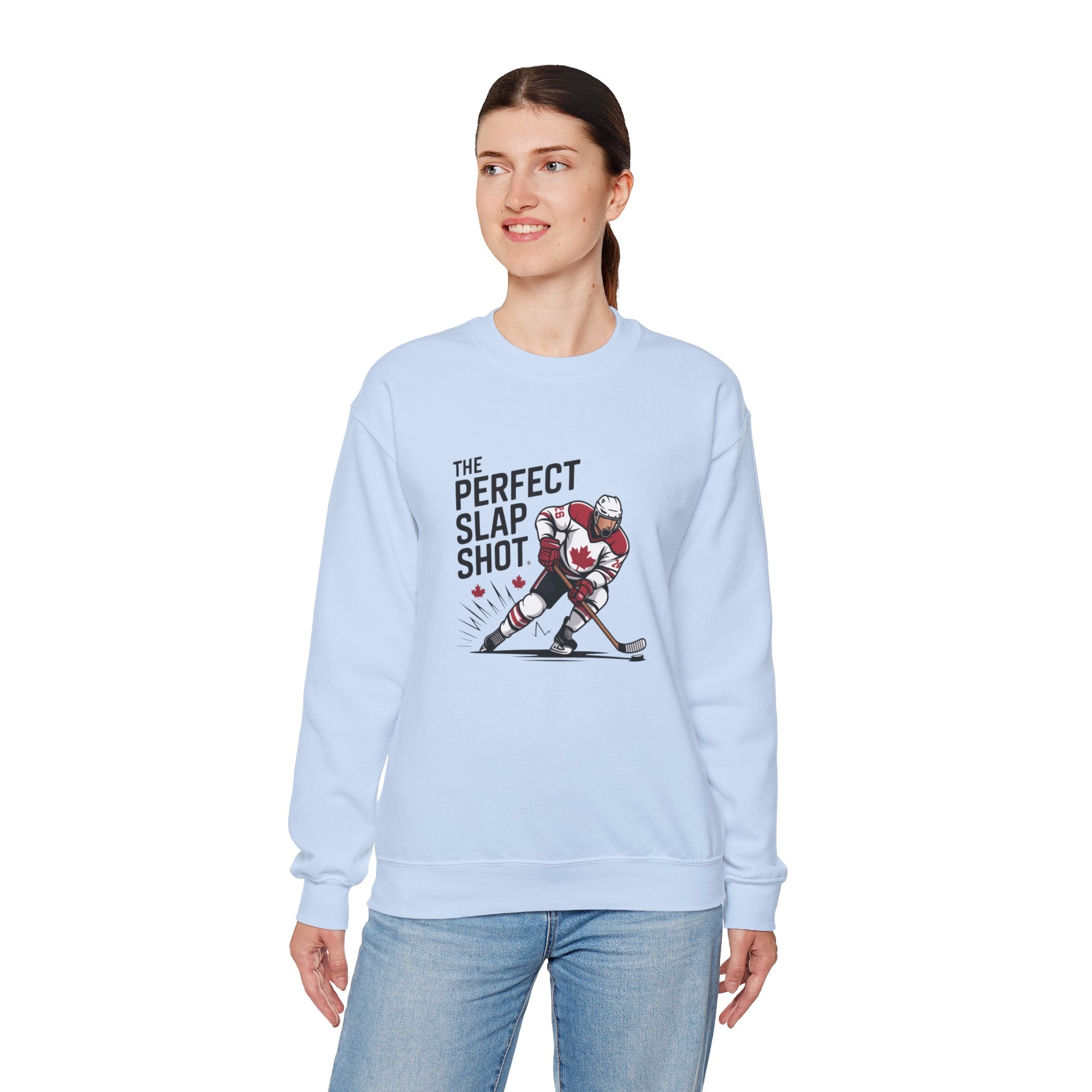 Hockey Slap Shot Sweatshirt — "The Perfect Slap Shot" Crewneck for Players & Fans