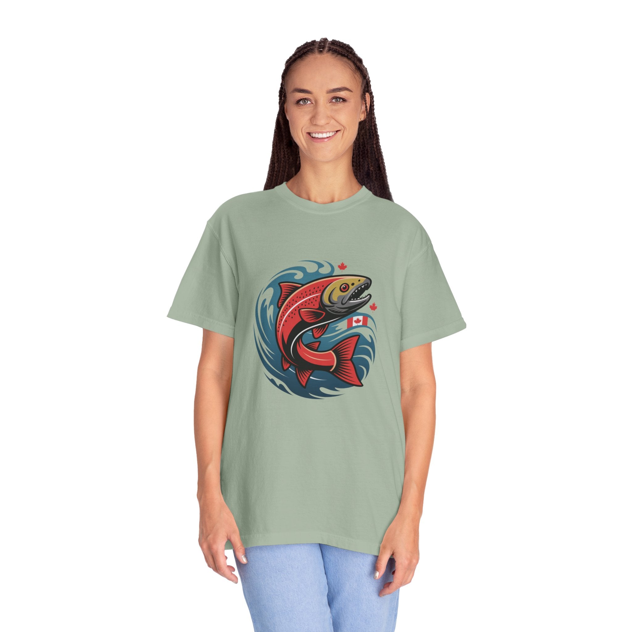 Salmon Wave T‑Shirt — Retro Fishing Graphic Tee