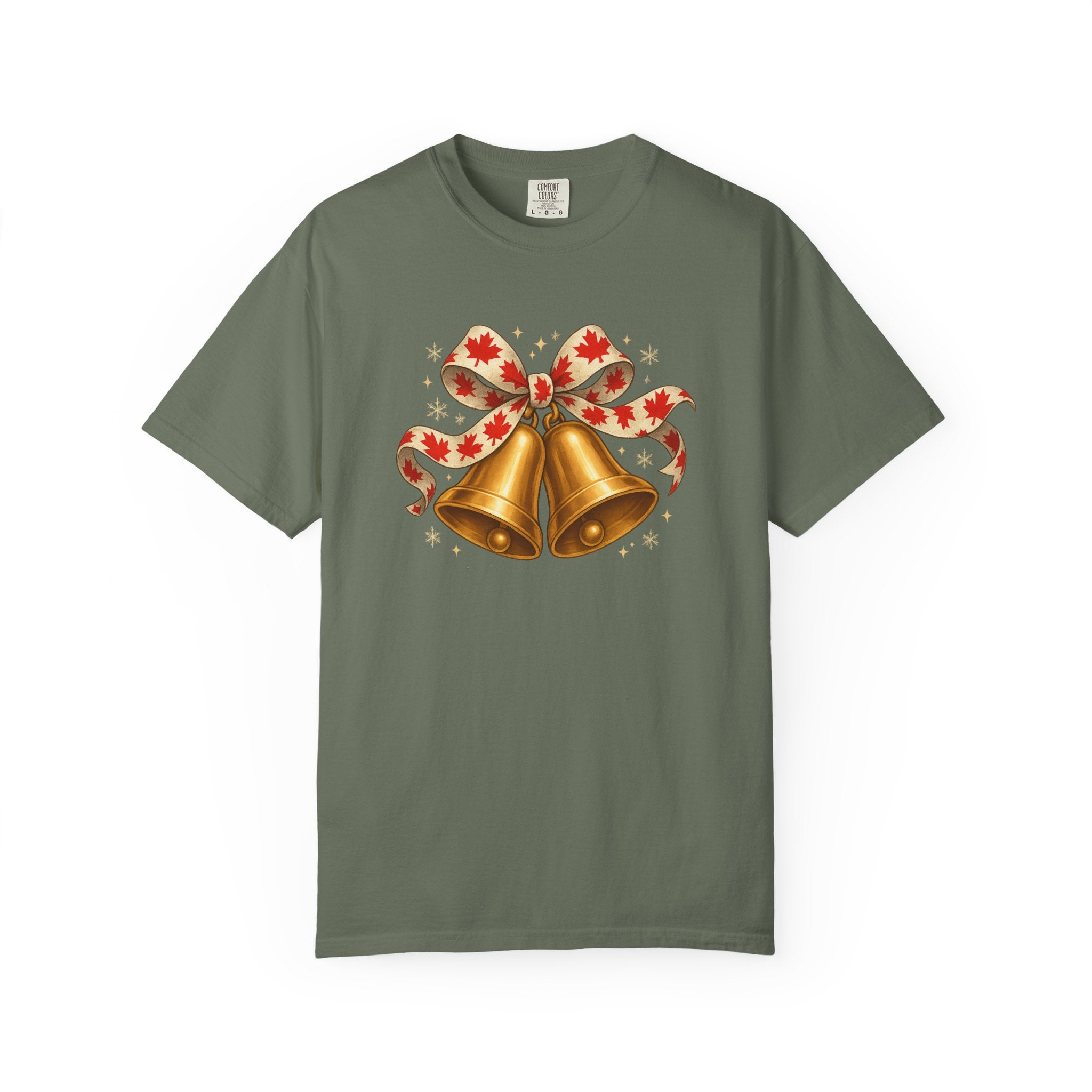 Cozy Christmas Bells T-Shirt | Festive Maple Pride Tee with Vintage Garment-Dyed Comfort