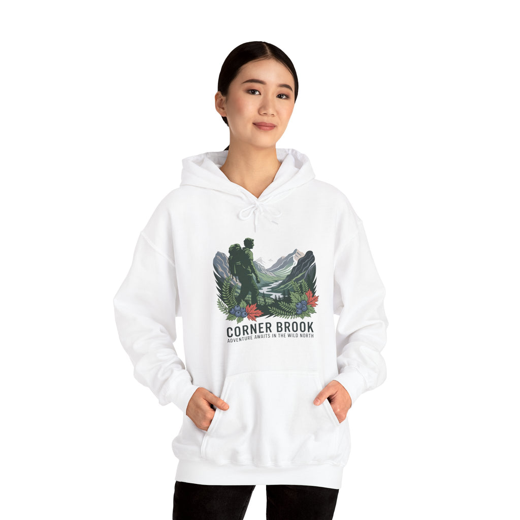 Corner Brook Mountain Landscape Hoodie — Scenic Nature Graphic Sweatshirt