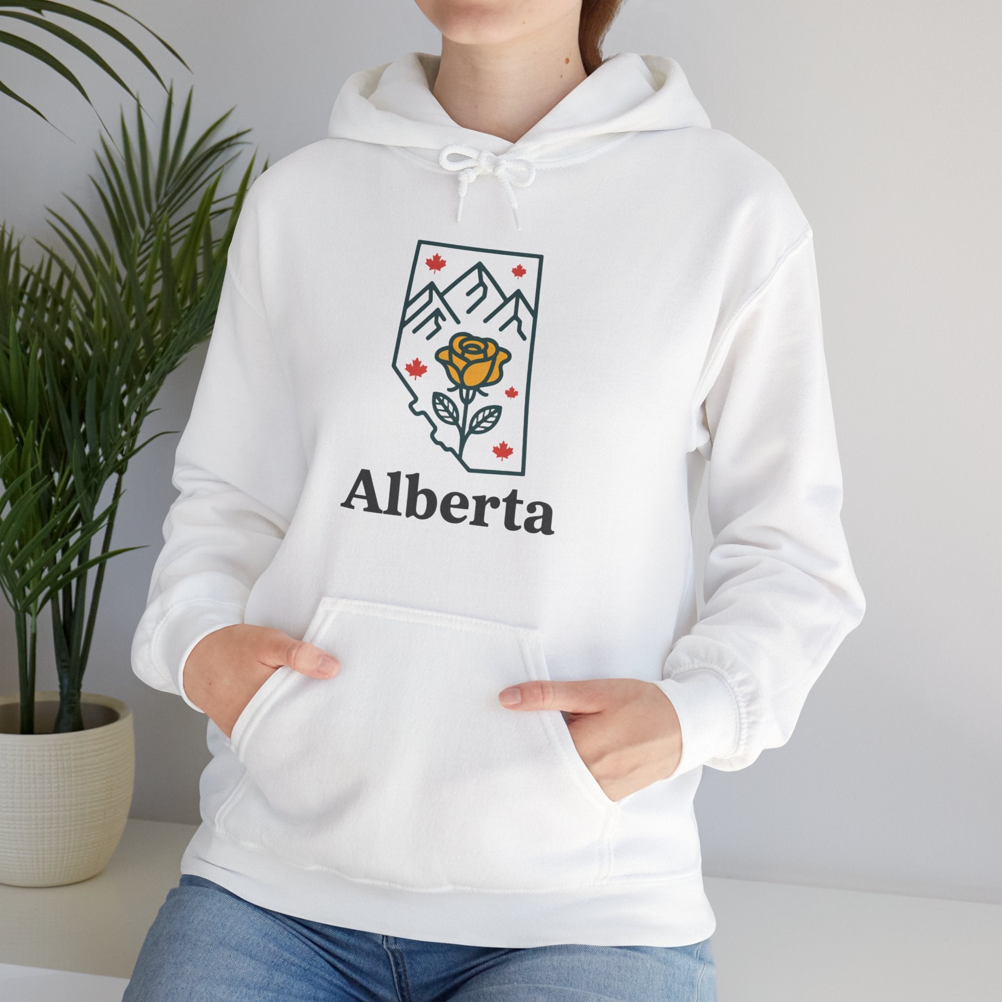 Alberta Wild Rose Hoodie — Minimal Mountain & Floral Graphic