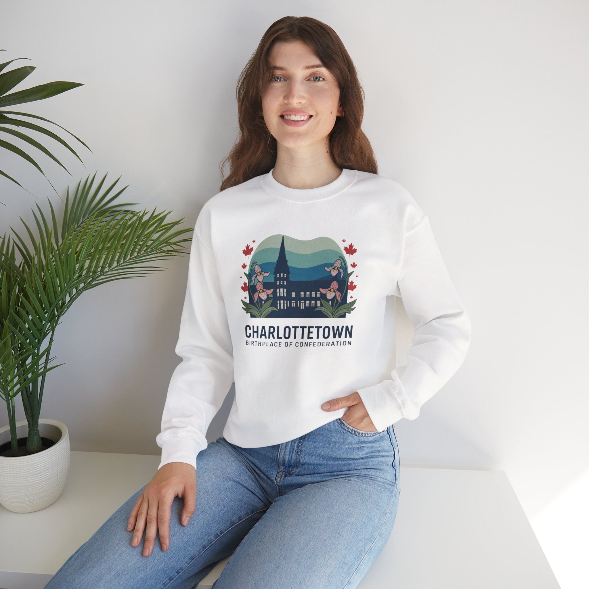 Charlottetown Retro Skyline Crewneck Sweatshirt — PEI Cottagecore Souvenir