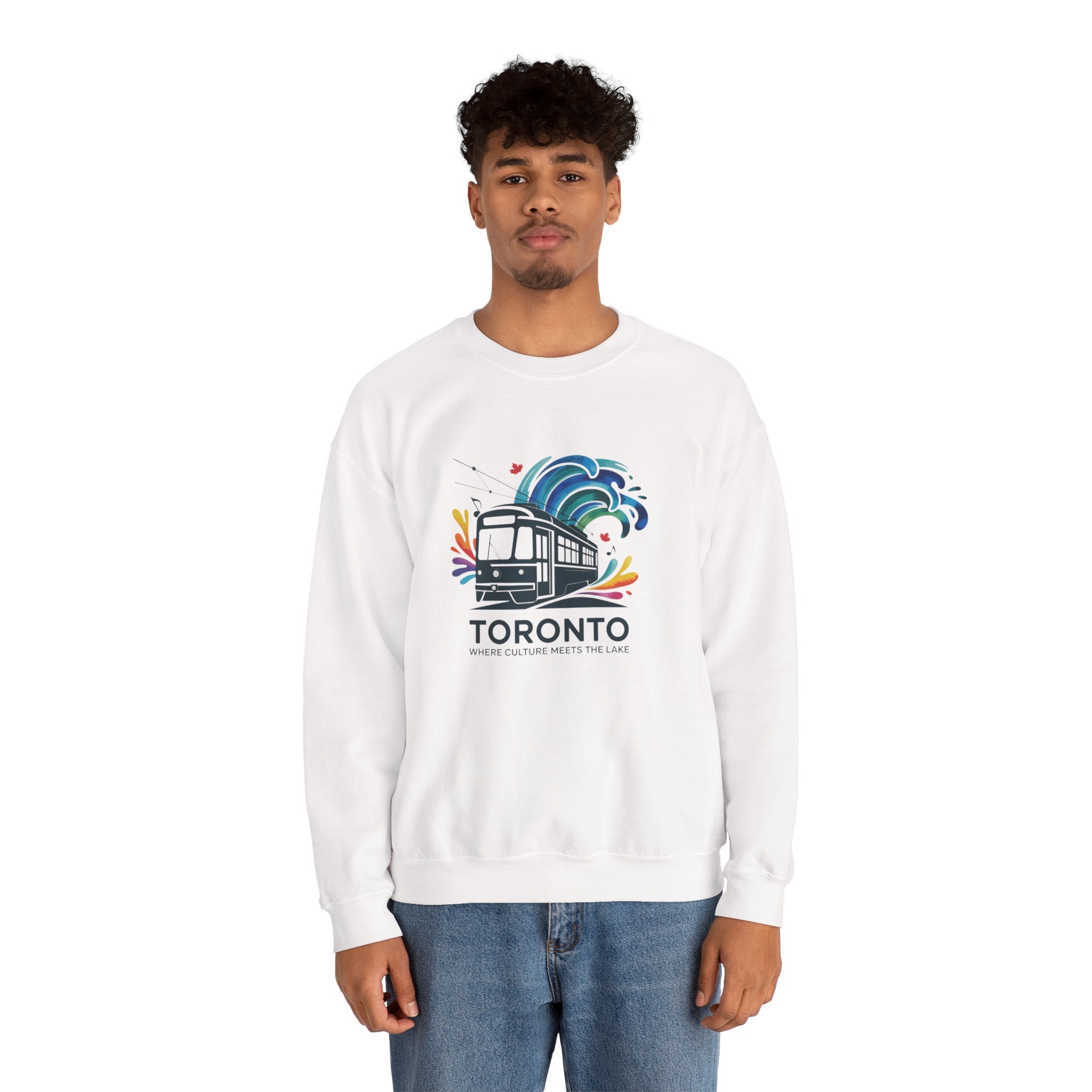 Toronto Streetcar Crewneck Sweatshirt — Colorful Wave City Transit Design