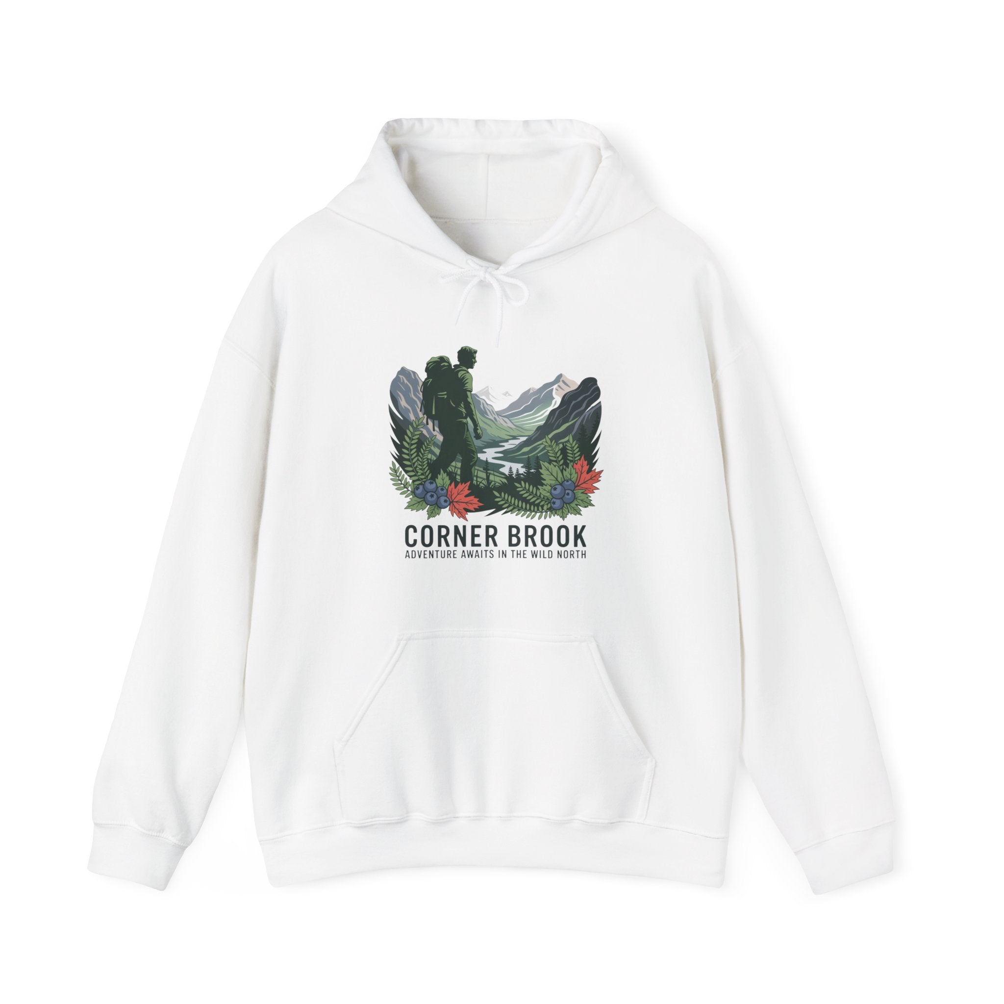 Corner Brook Mountain Landscape Hoodie — Scenic Nature Graphic Sweatshirt