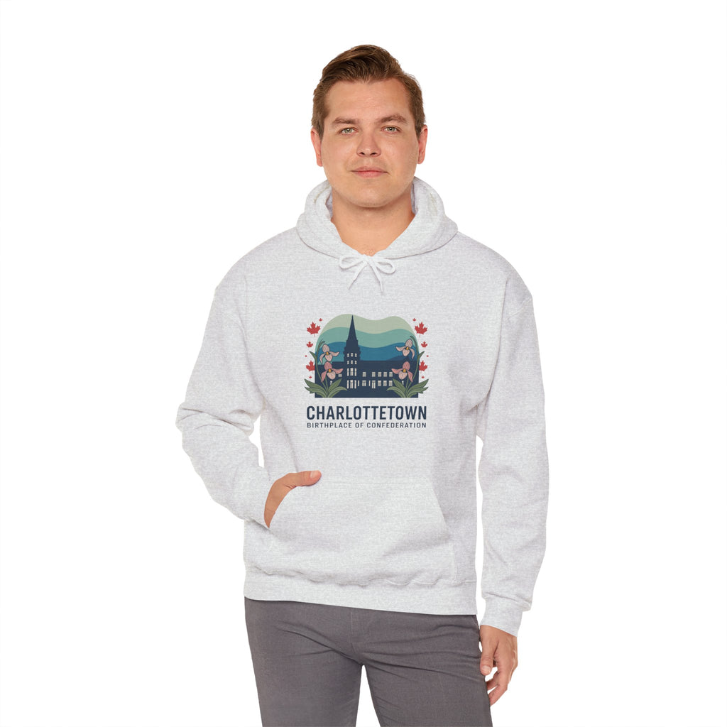 Charlottetown Scenic Hoodie — Vintage Island Skyline & Parliament Building Design
