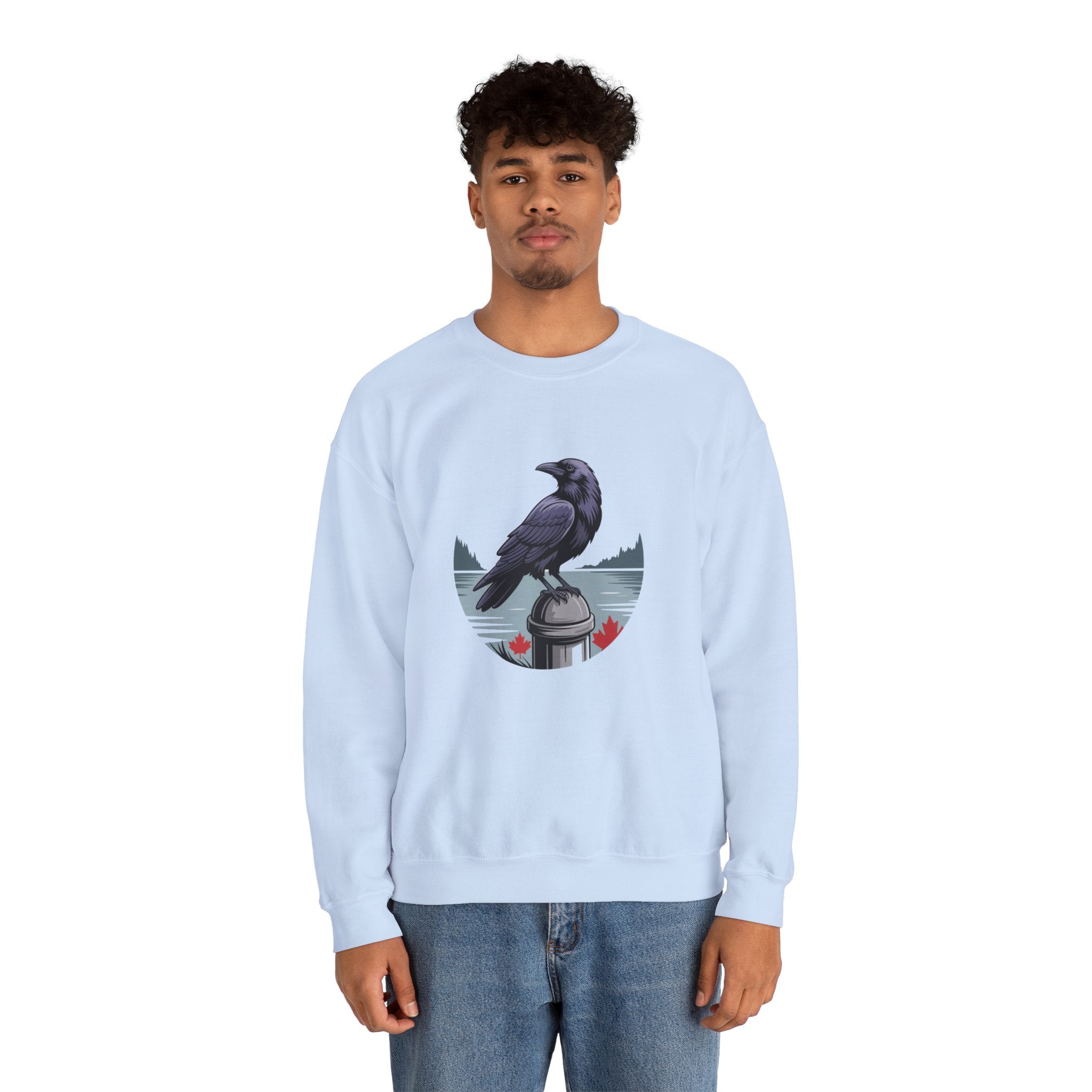 Raven by the Lake Crewneck Sweatshirt — Scenic Nature Graphic