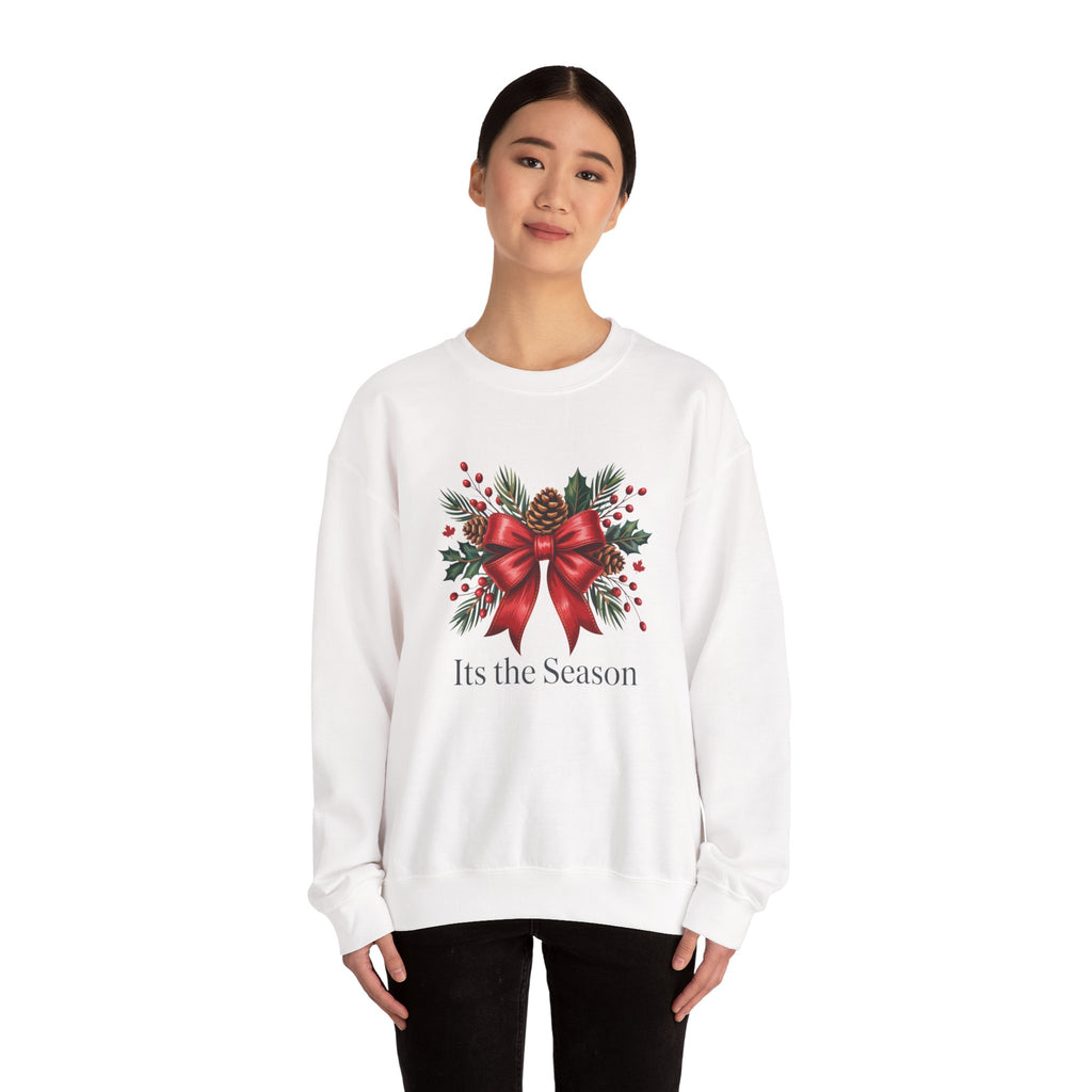 Holiday Bow Sweatshirt — "It's the Season" Christmas Crewneck