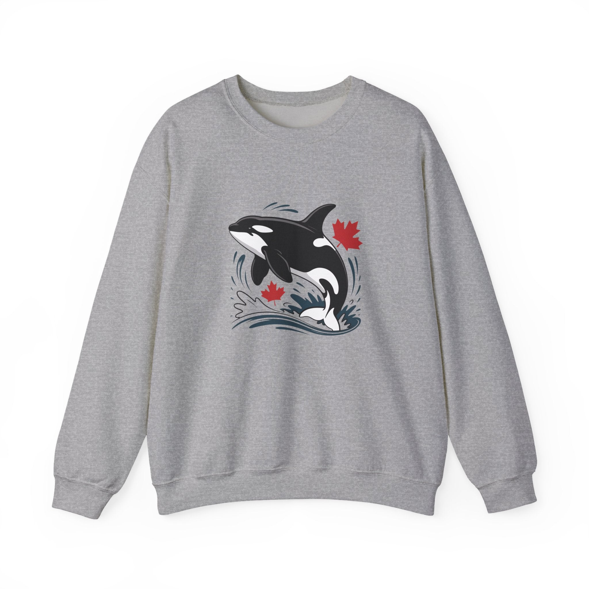 Orca Splash Crewneck Sweatshirt — Canadian Maple Leaf Whale Graphic