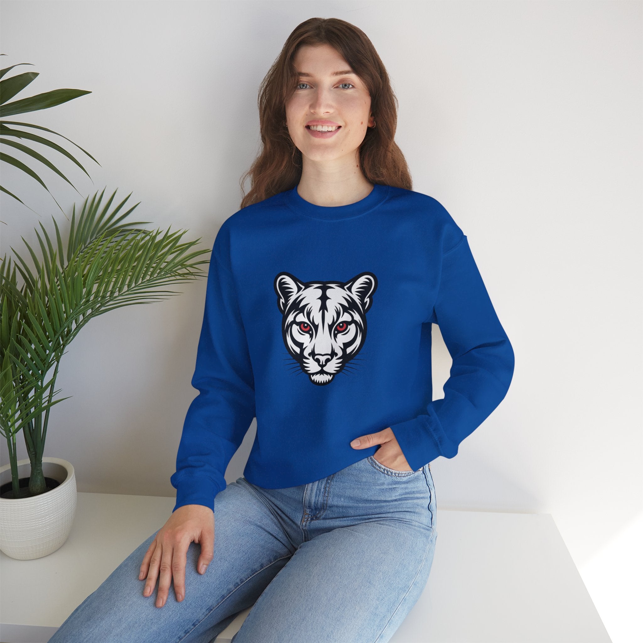 Cougar Face Crewneck Sweatshirt — Minimal Graphic